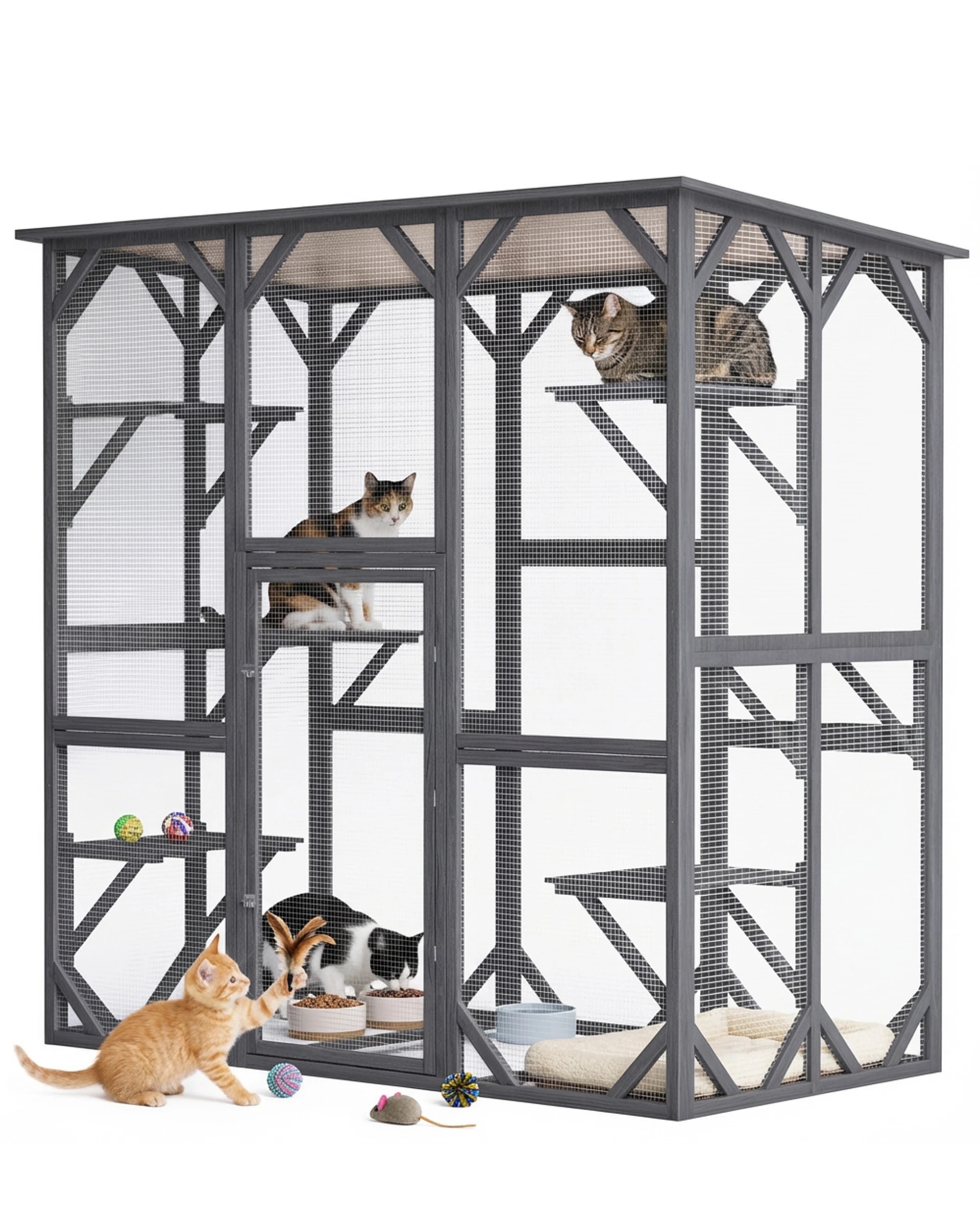 1 Advwin Extra Large Wooden Cat Cage Pet Cat Bird Shelter Condo Kitten Cage House, 1 of 9