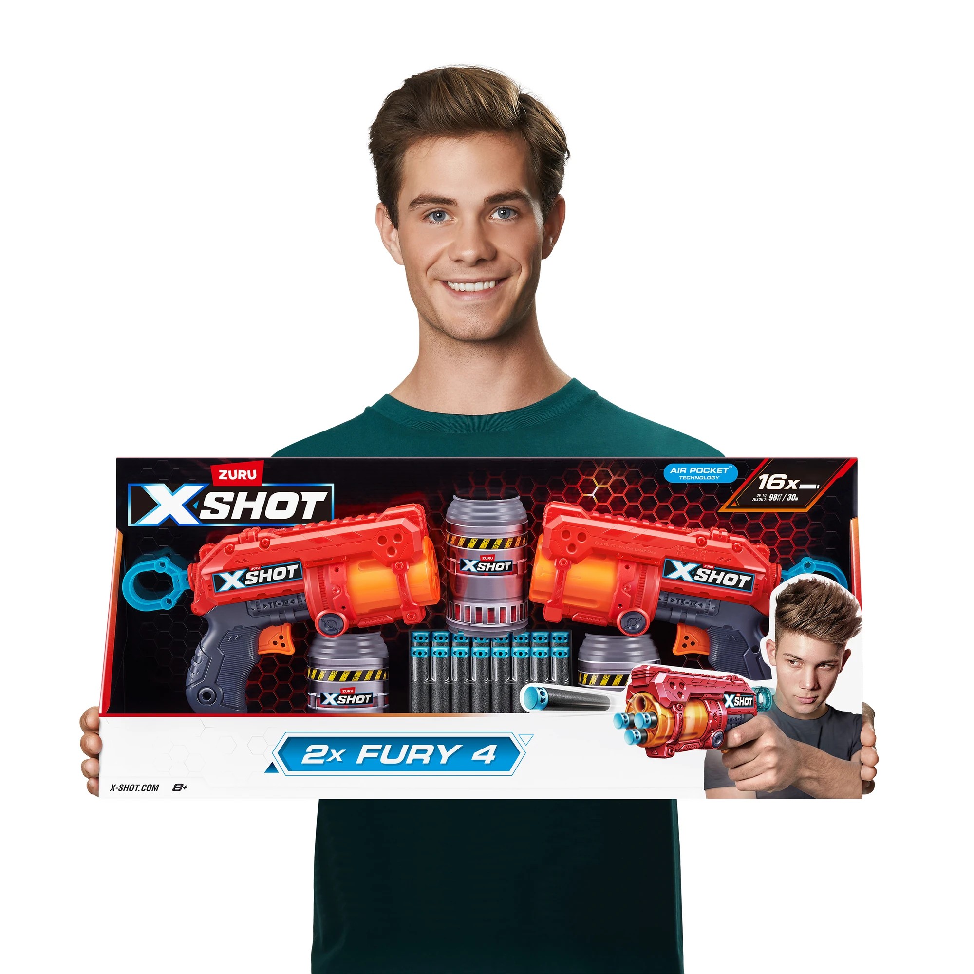 5 XSHOT Excel Double Fury 4 Blaster Combo Pack (16 Darts, 3 Cans) by ZURU - Red, 5 of 8