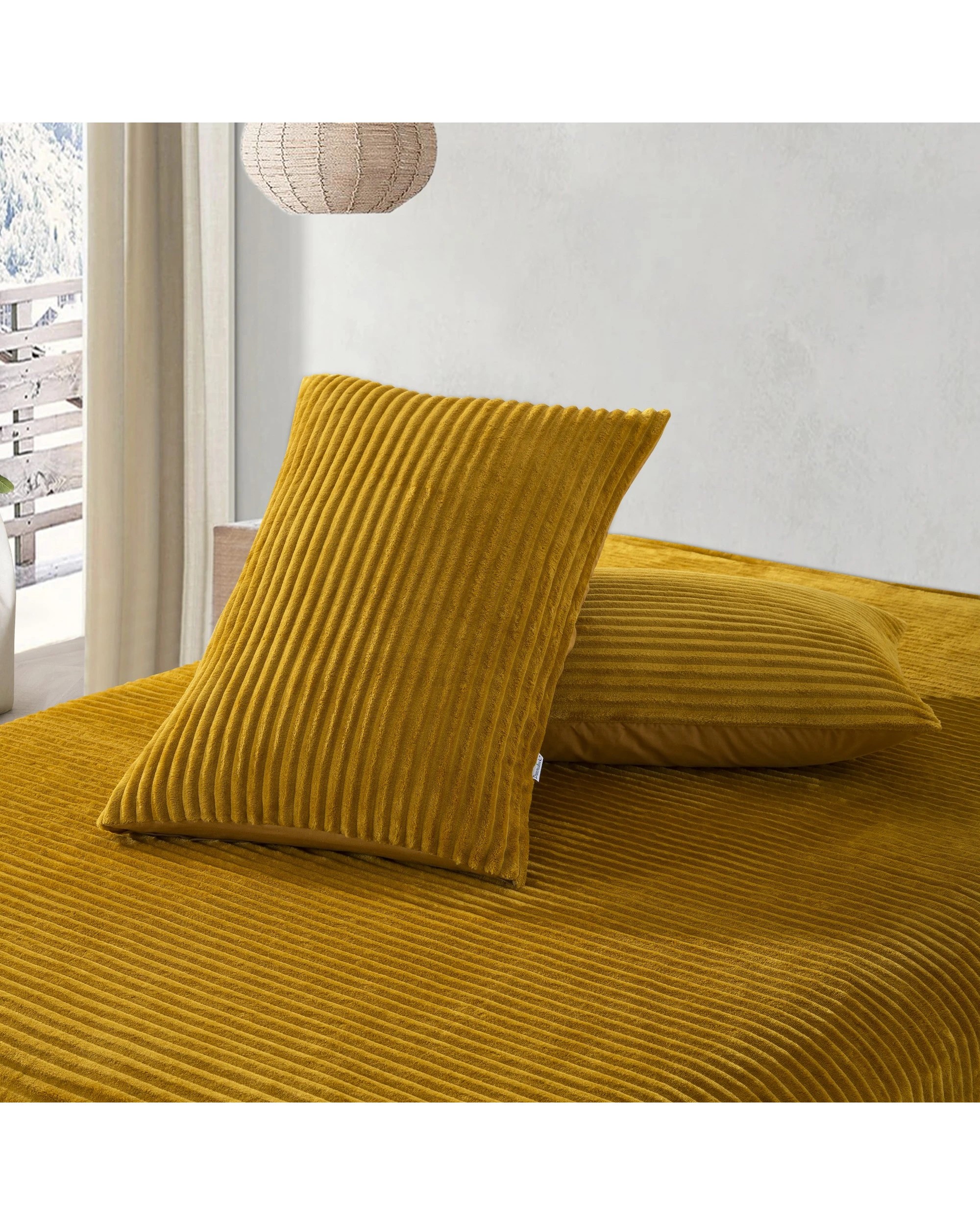 5 Dreamaker Signature Embossed Corduroy Fleece Quilt Cover Set - Queen Bed - Mustard, 5 of 8