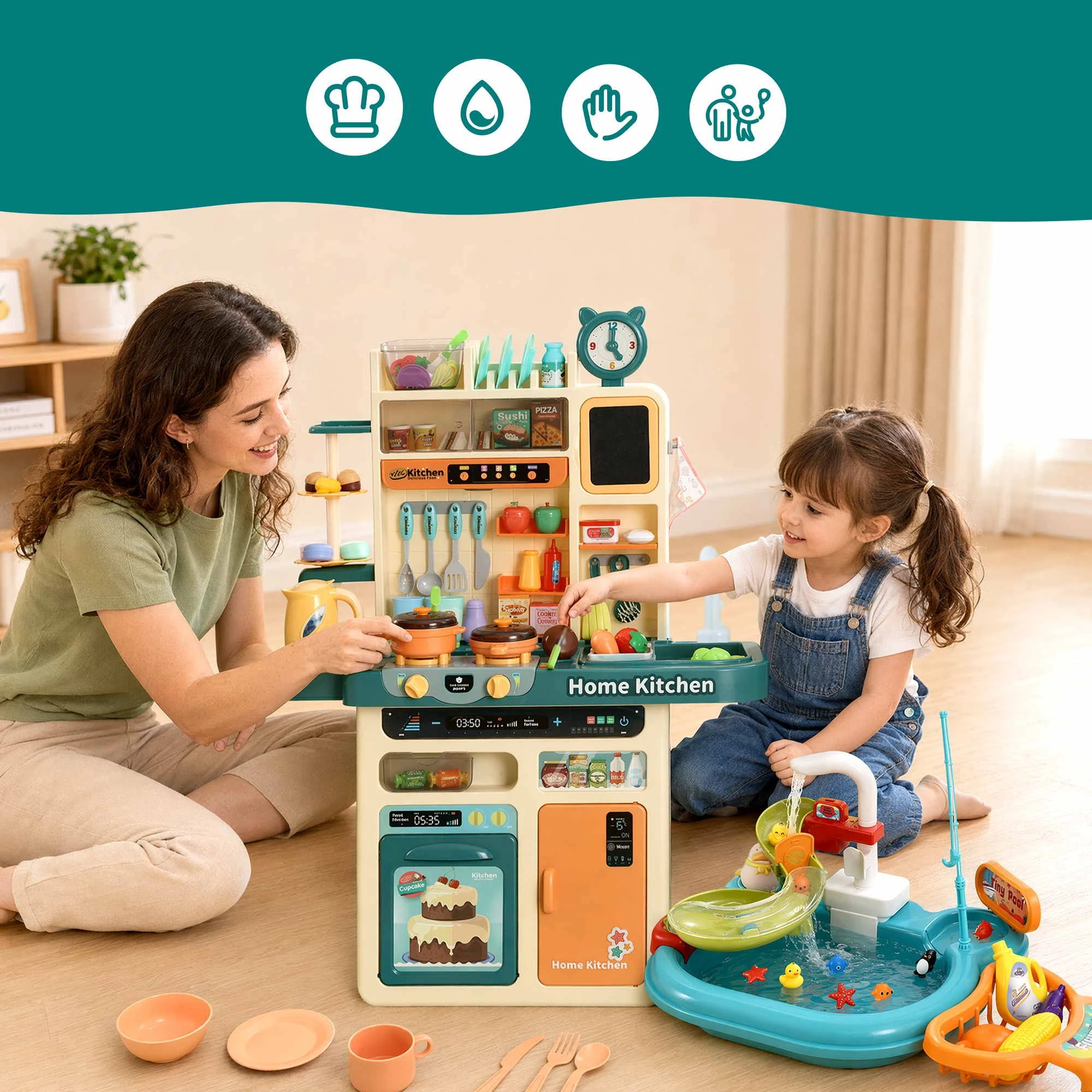 5 Keezi 2 Piece Kids Pretend Kitchen Playset Water Toys Fishing Game - Multi, 5 of 9