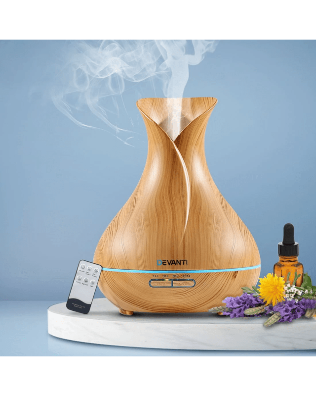 Devanti Aroma Diffuser Aromatherapy Light Wood 400ml Essential Oil Humidifier Quiet Timer Auto Shut Off Relaxing - B
