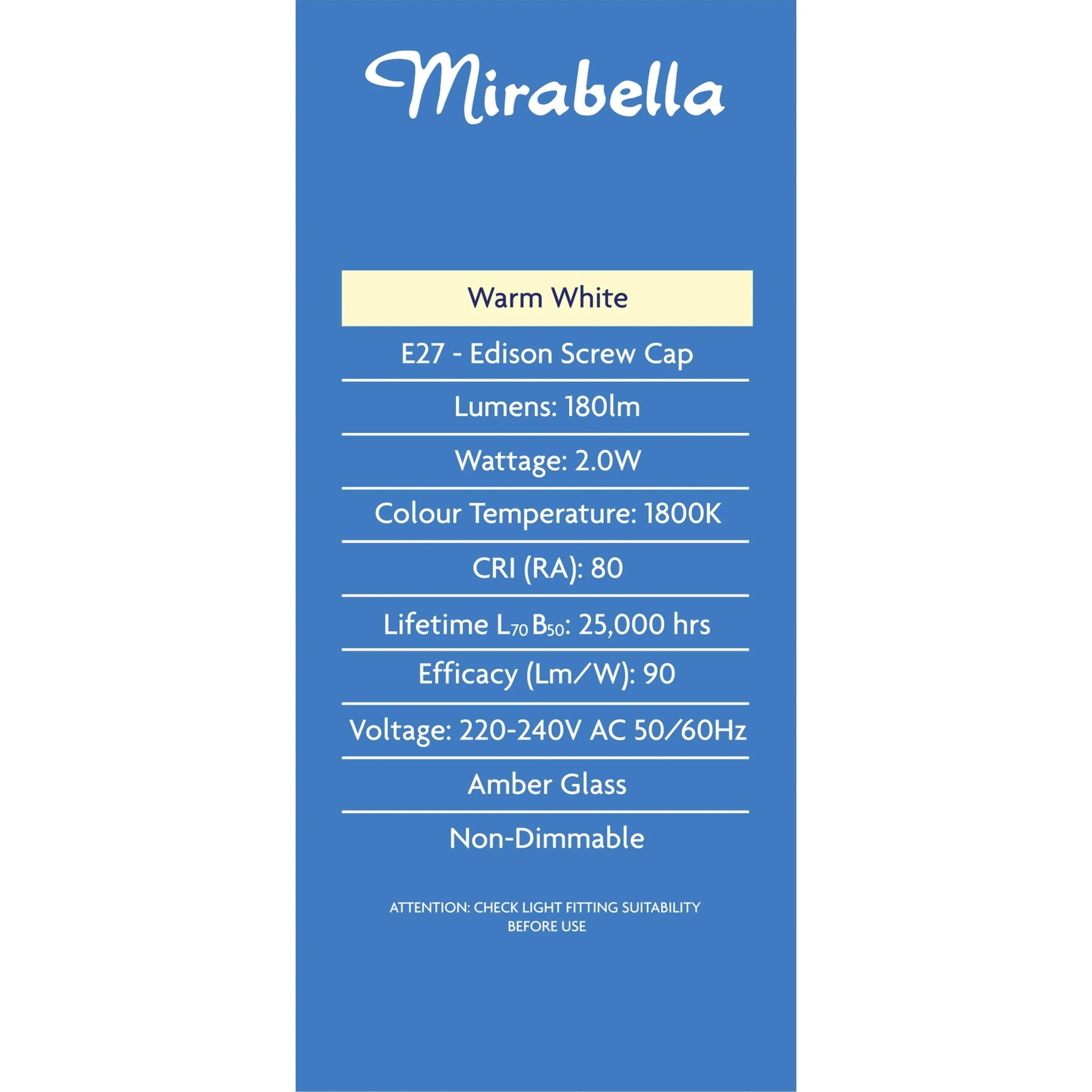 3 I001219 Mirabella LED ST58 Filament Amber ES 2W 150 Lumen - Multi, 3 of 5