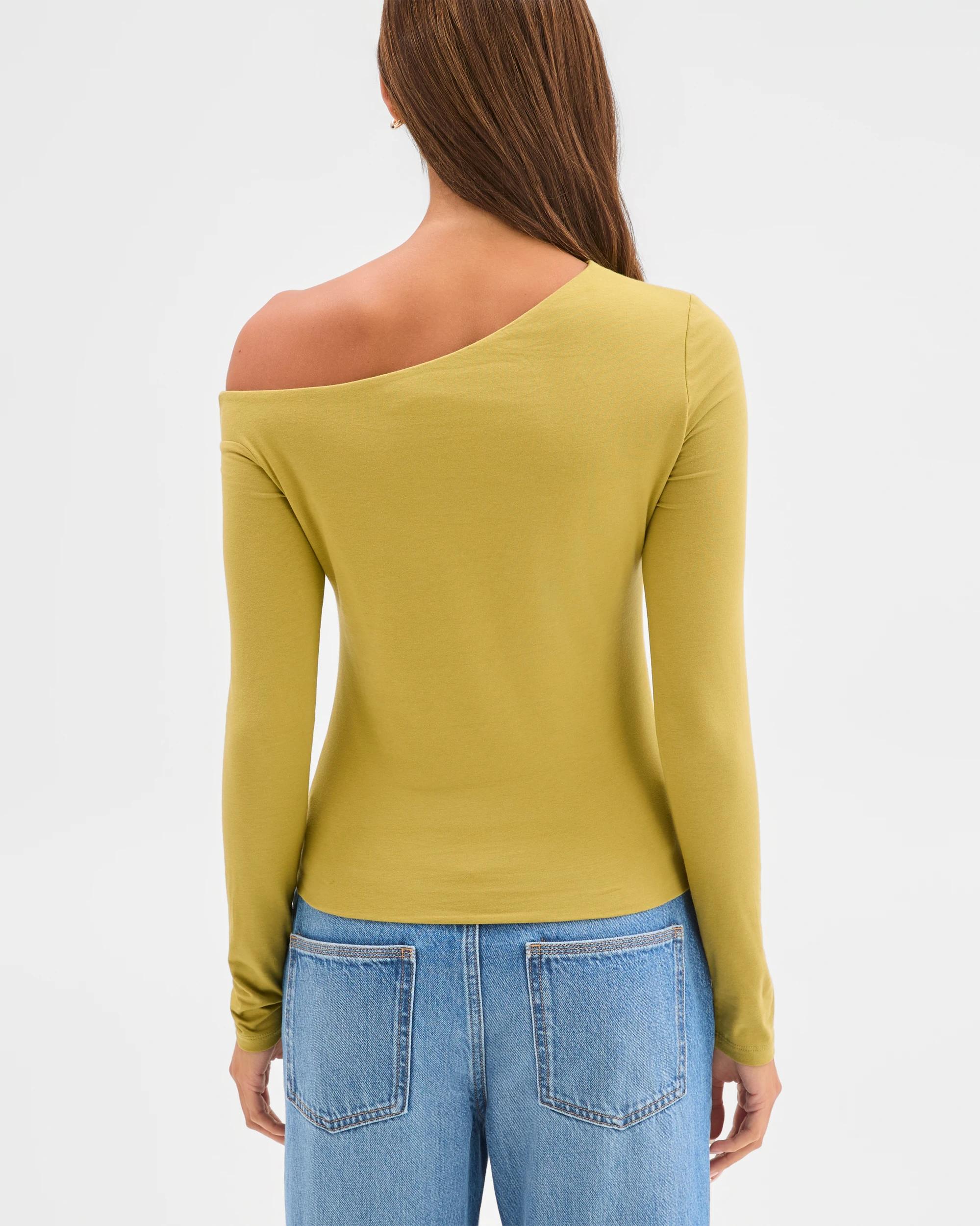 5 Lily Loves Australian Cotton Off Shoulder Long Sleeve Top MARTINI GREEN, 5 of 7