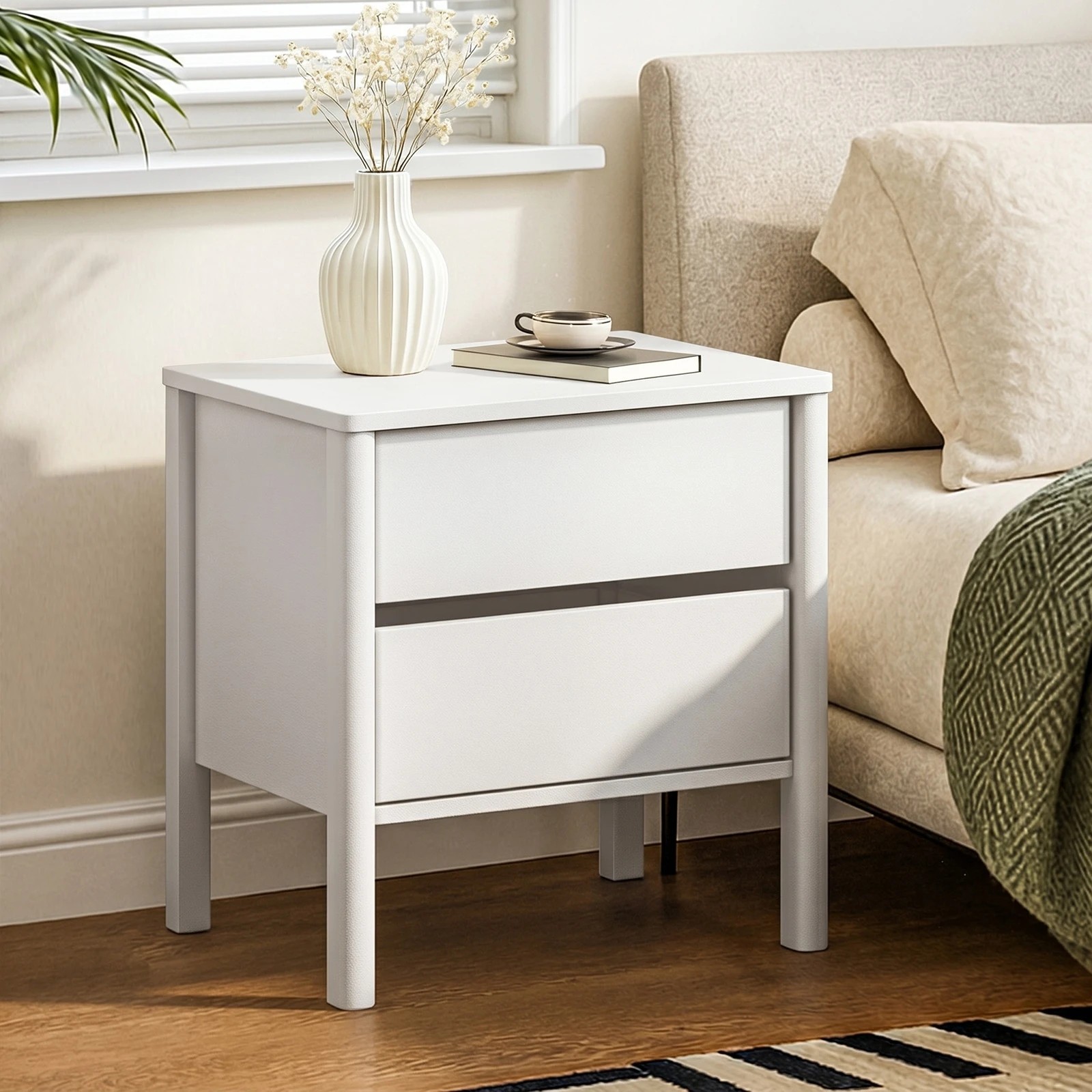 3 Oikiture Bedside Table 2 Drawers Side Table Nightstand Handle-free - White, 3 of 10