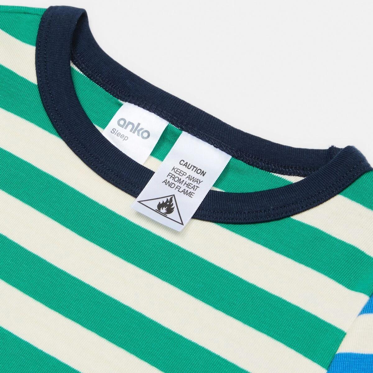 8 Rib Pyjama Set Grn Stripe, 8 of 9