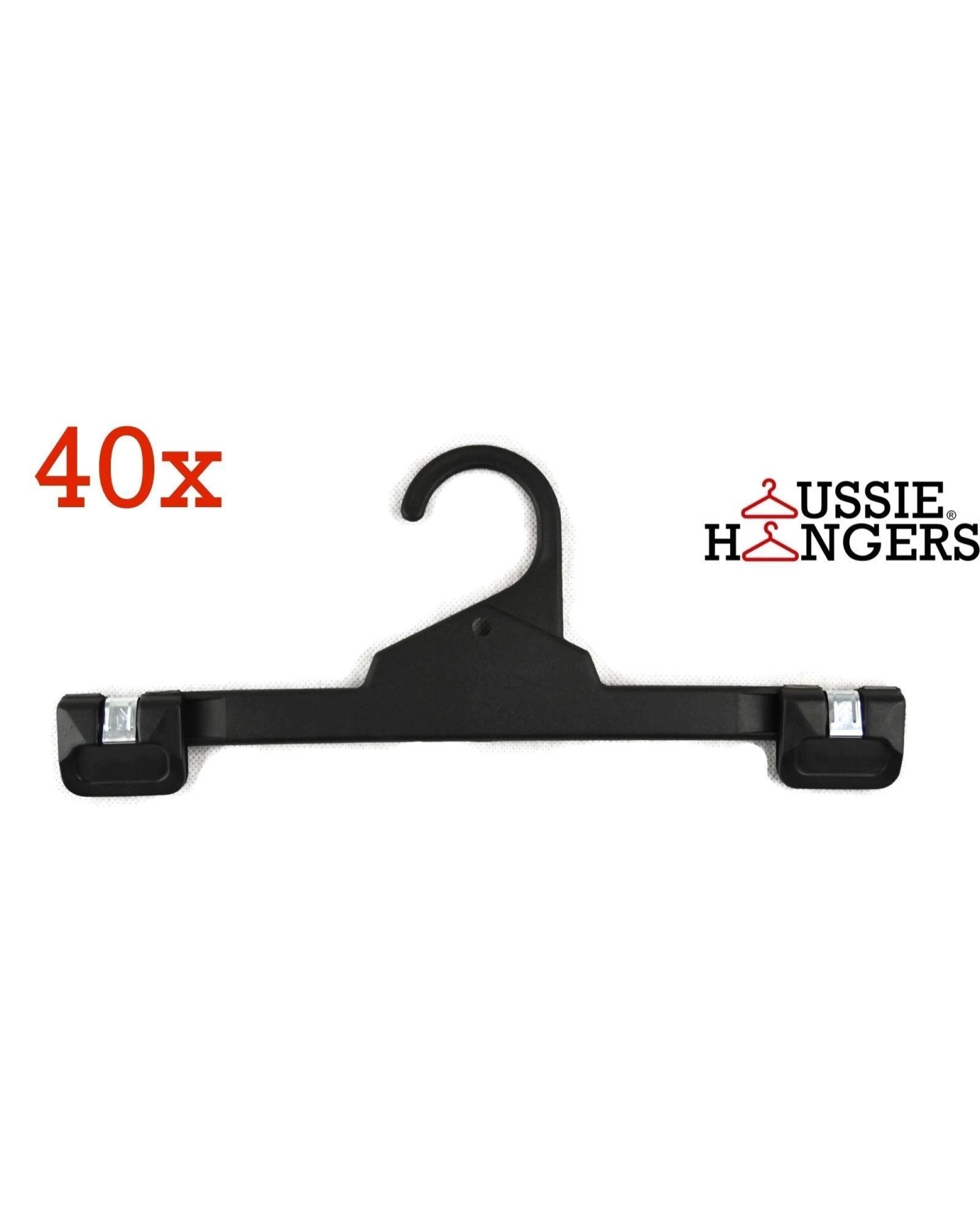 2 Aussie Hangers 40x Heavy Duty Adult Clip Hanger 310mm Commercial Trouser - Black, 2 of 2