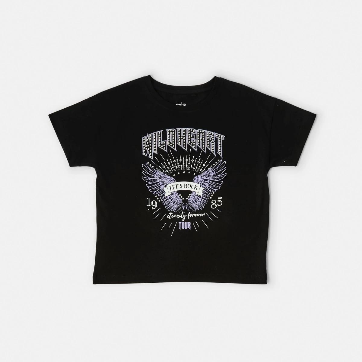 7 Short Sleeve Cropped Print T-shirt Tour Black, 7 of 8