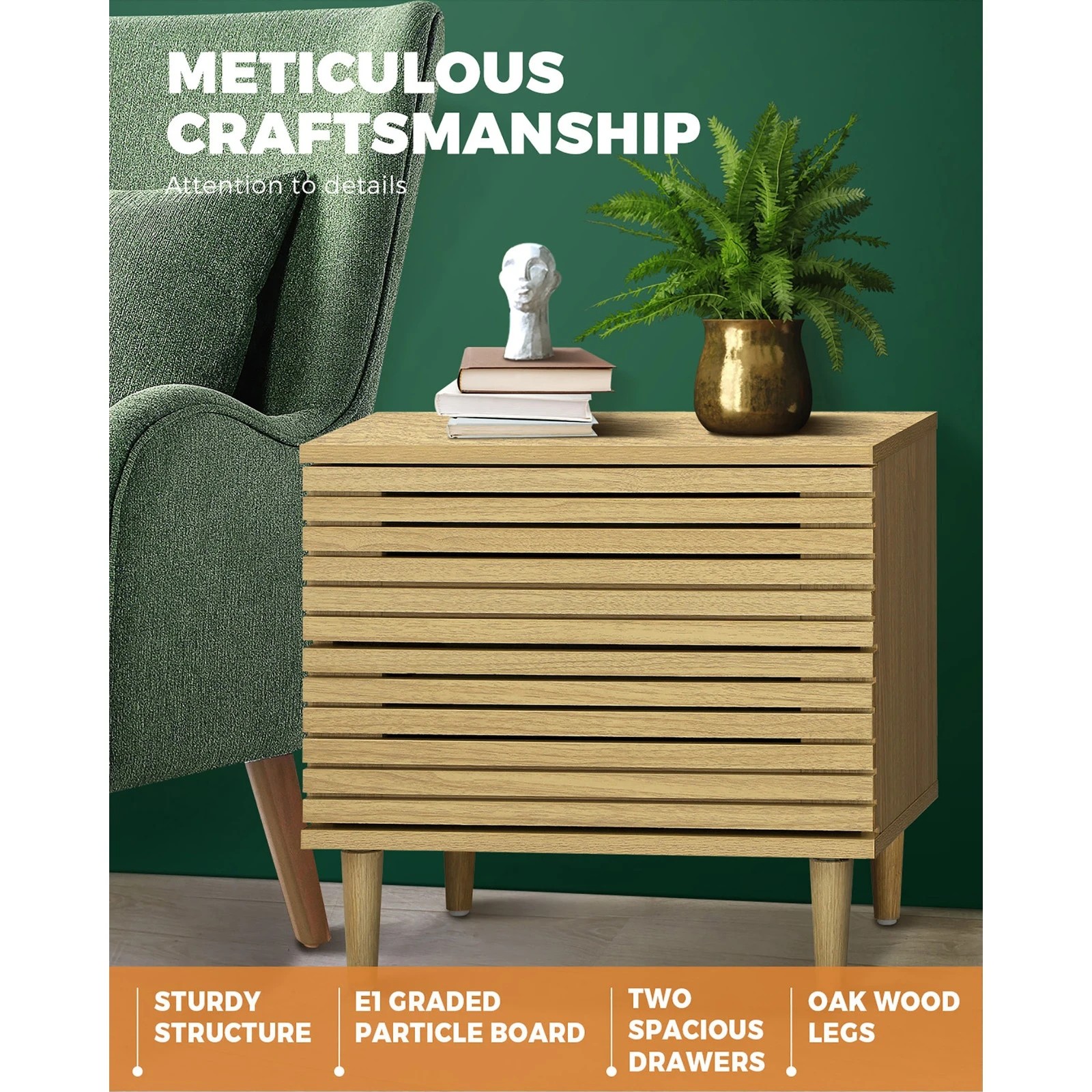 3 Oikiture Bedside Tables Side Table 2 Drawers Bedroom Storage Cabinet
 - Natural, 3 of 10