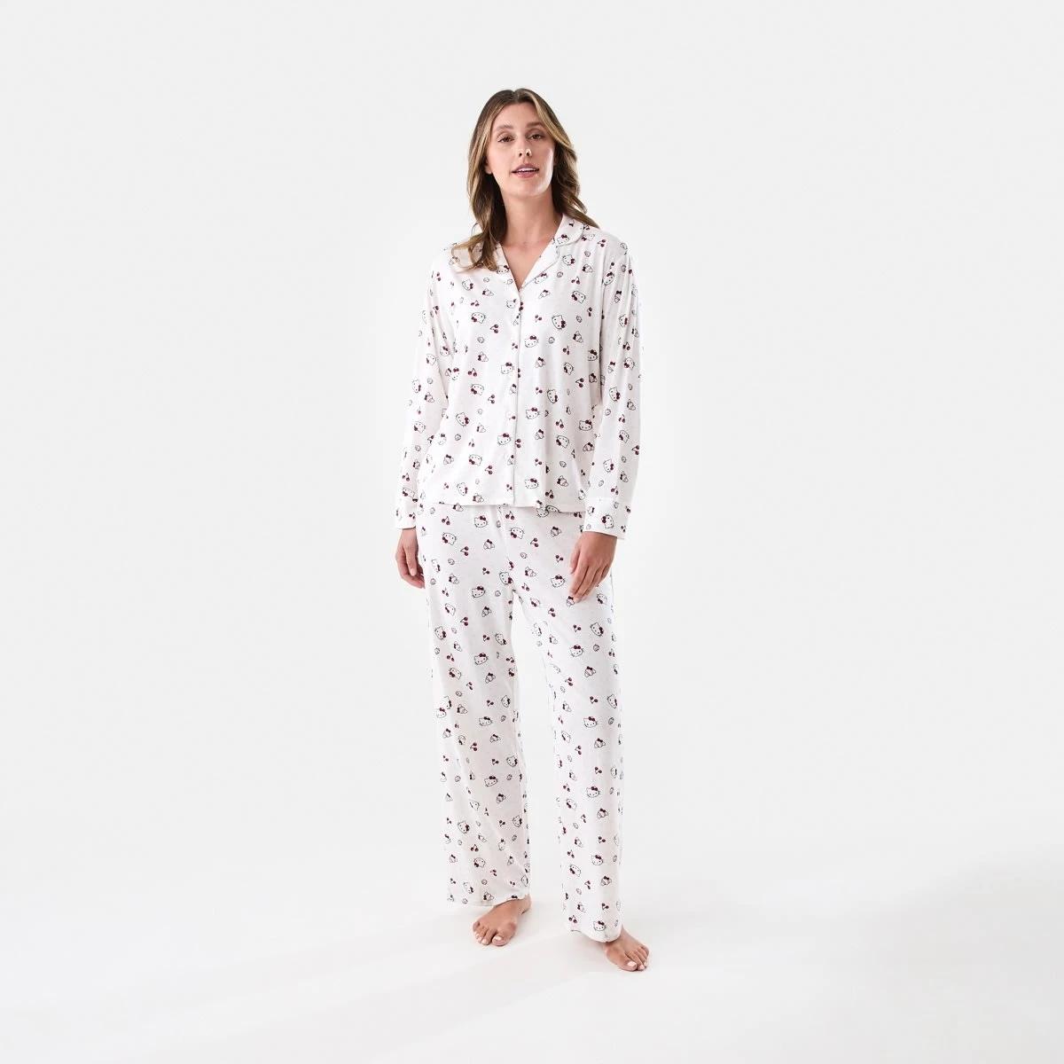 1 Hello Kitty License Long Sleeve Top and Comfort Pants Pyjama Set HELLO KITTY AOP WHITE, 1 of 7
