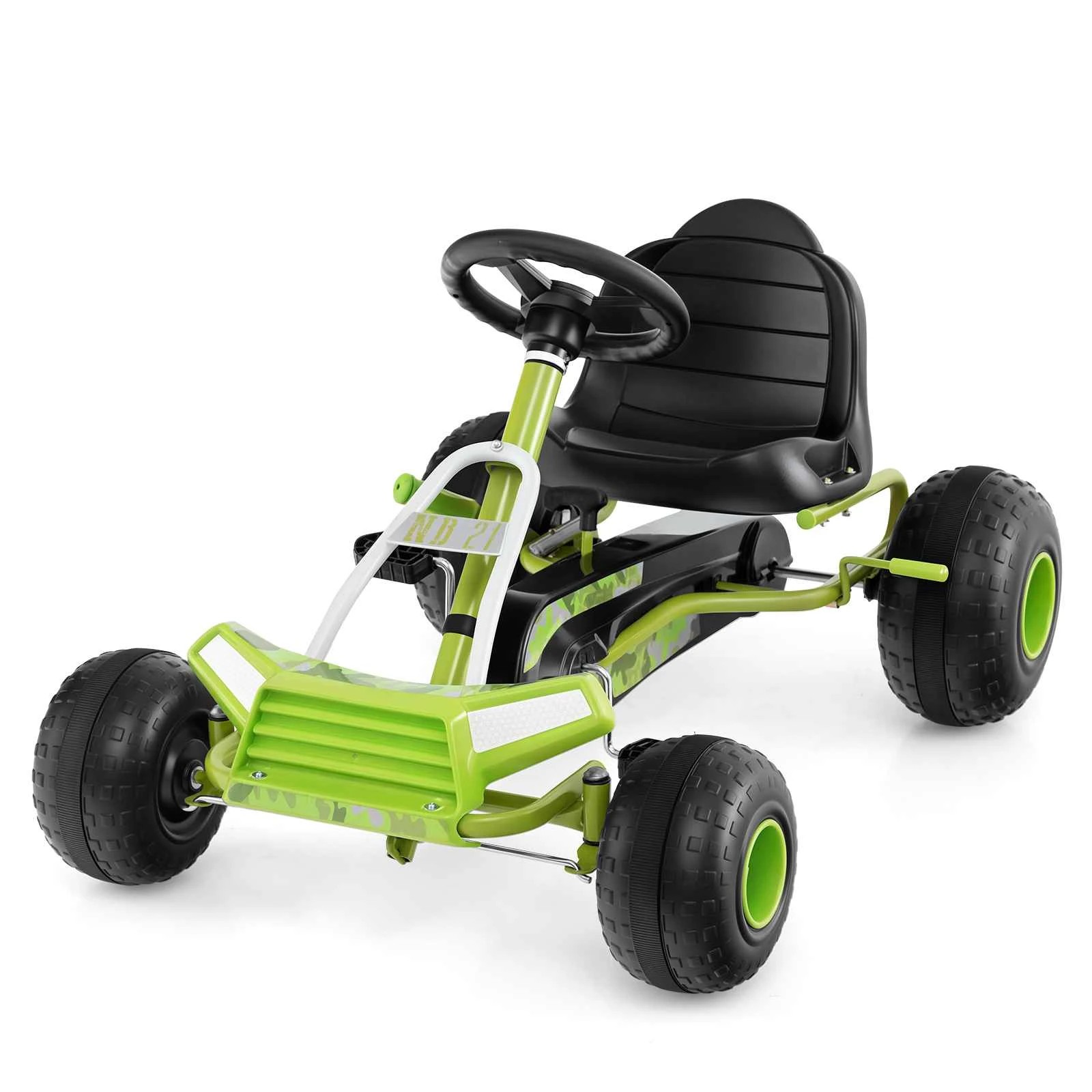 1 Costway Kid Pedal Go Kart 4 Wheel Ride on Toy Bicycle Kart w/Adjustable Seat - Green, 1 of 2