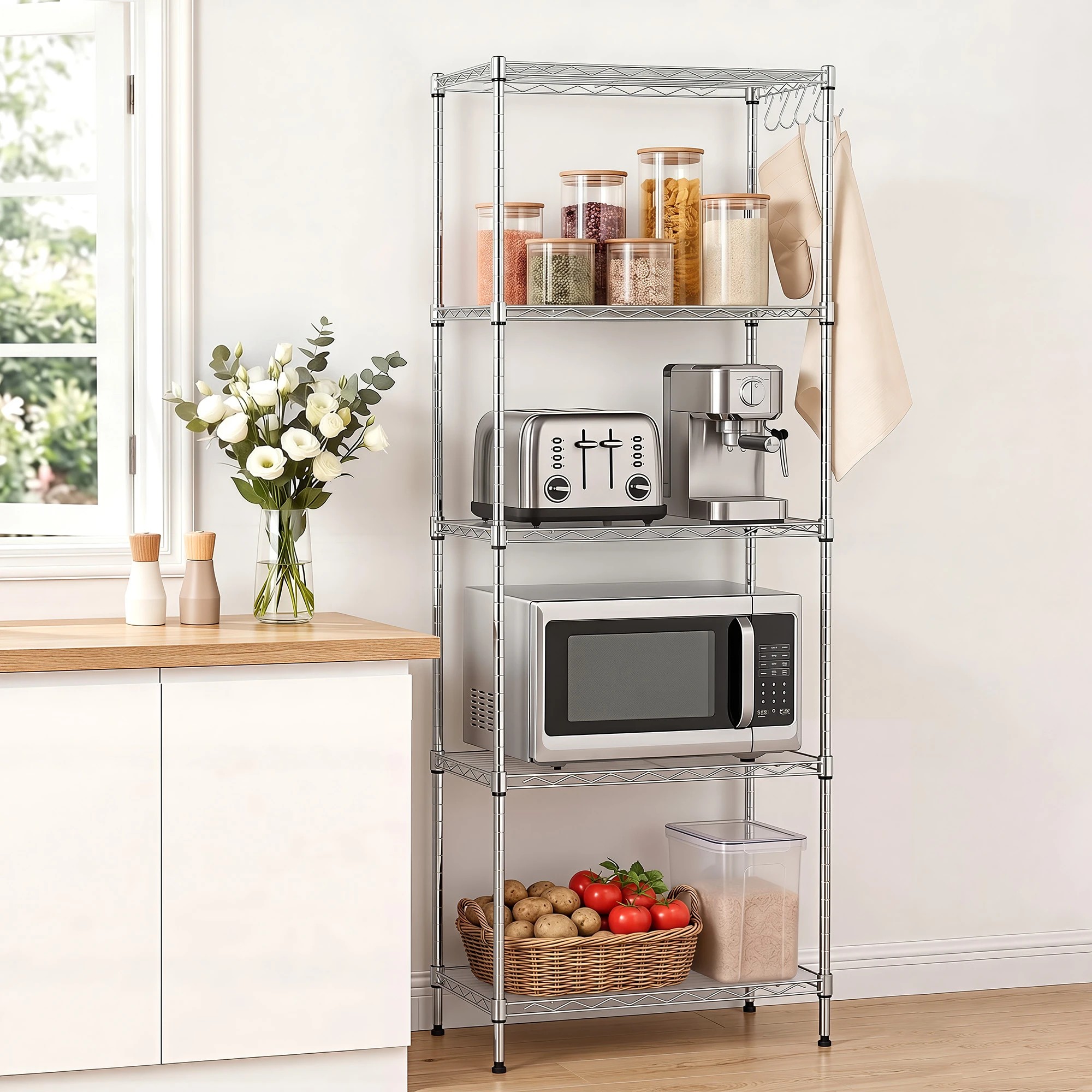 8 Artiss 5-Tier Kitchen Rack Shelf Shelving Unit Adjustable Metal Storage Shelves for Garage Laundry - Silver, 8 of 9