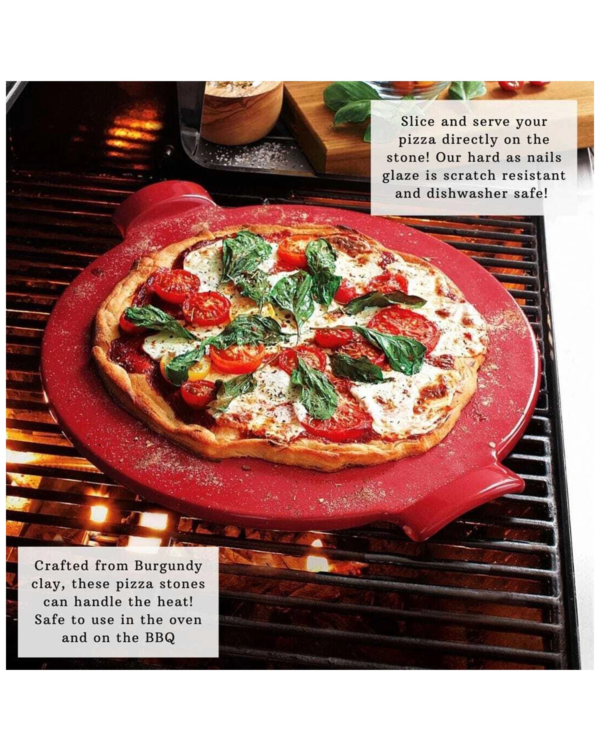 2 Emile Henry 35.5cm Ceramic Smooth Pizza Stone Baking Tray Traditional Burgundy - Burgundy, 2 of 3