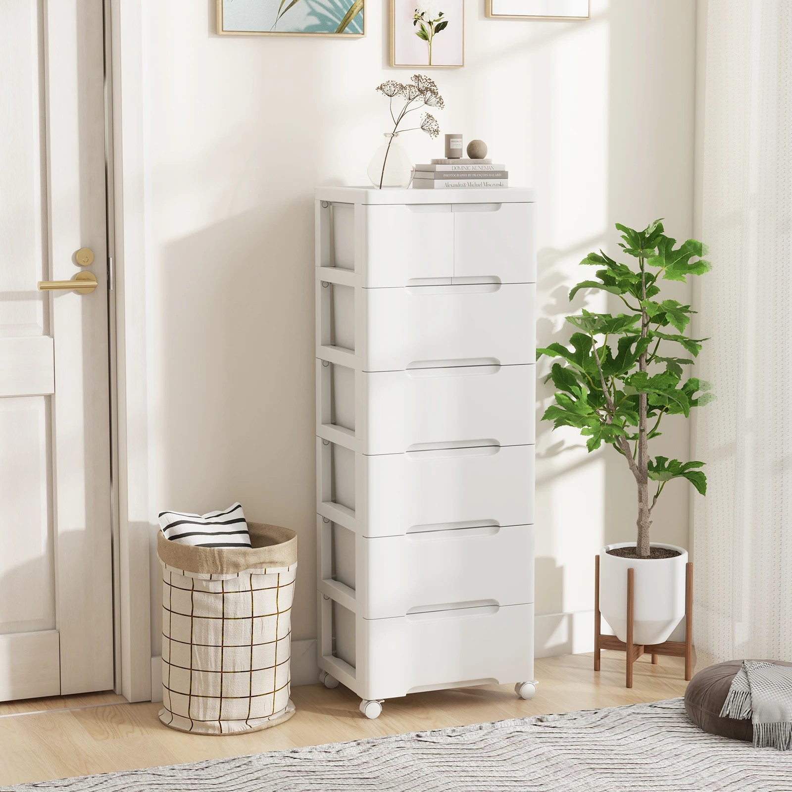 2 Costway 6 Chest of Drawers Mobile Home Office Storage Cabinet Filing Cabinet - White, 2 of 5