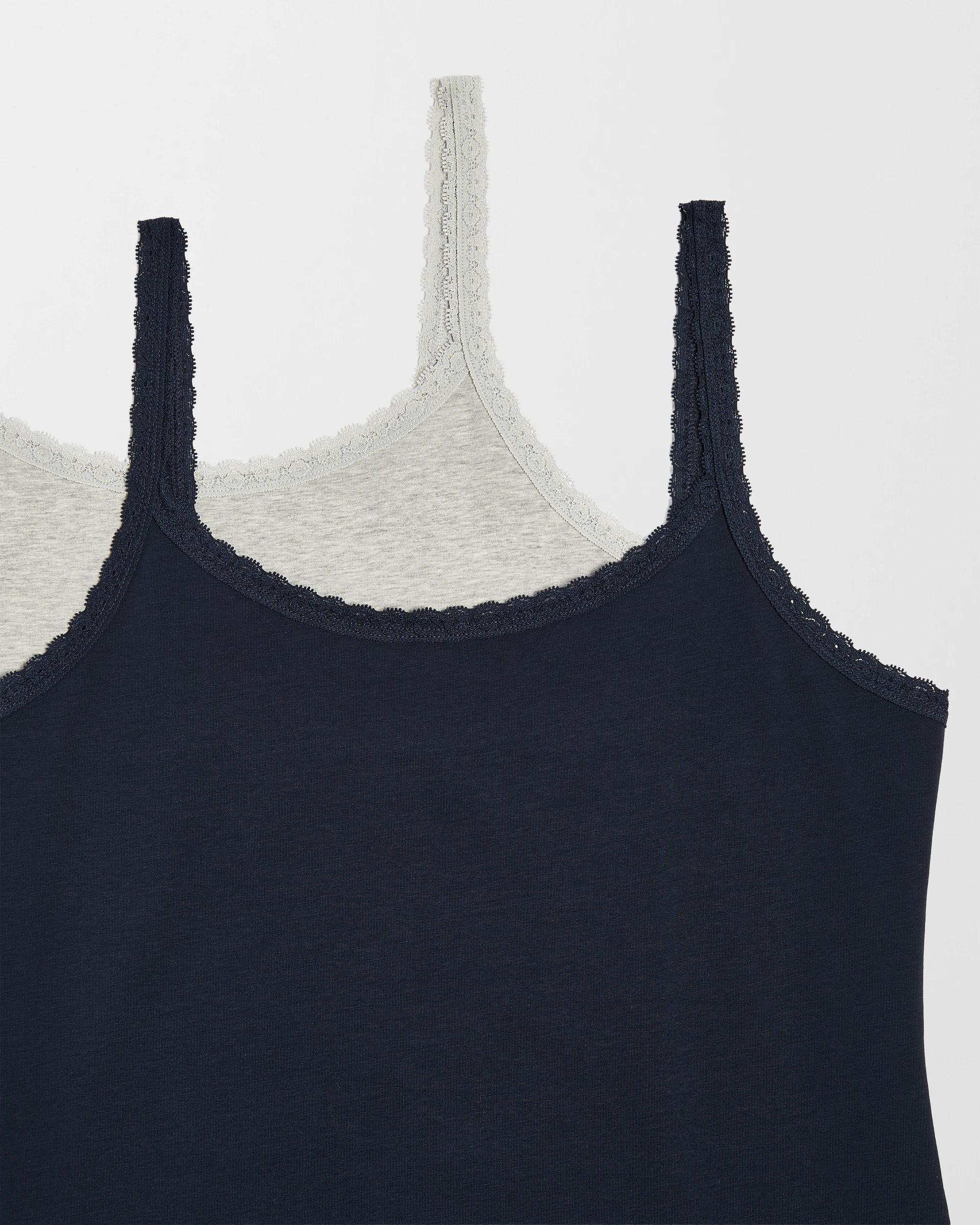 2 Target Australian Cotton 2 Pack Womens Lace Trim Cami NAVY BLUE / GREY MARLE, 2 of 6