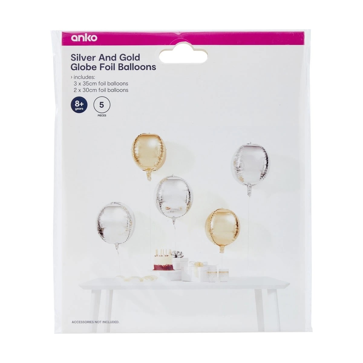 7 5 Piece Silver Look and Gold Look Globe Foil Balloons, 7 of 7