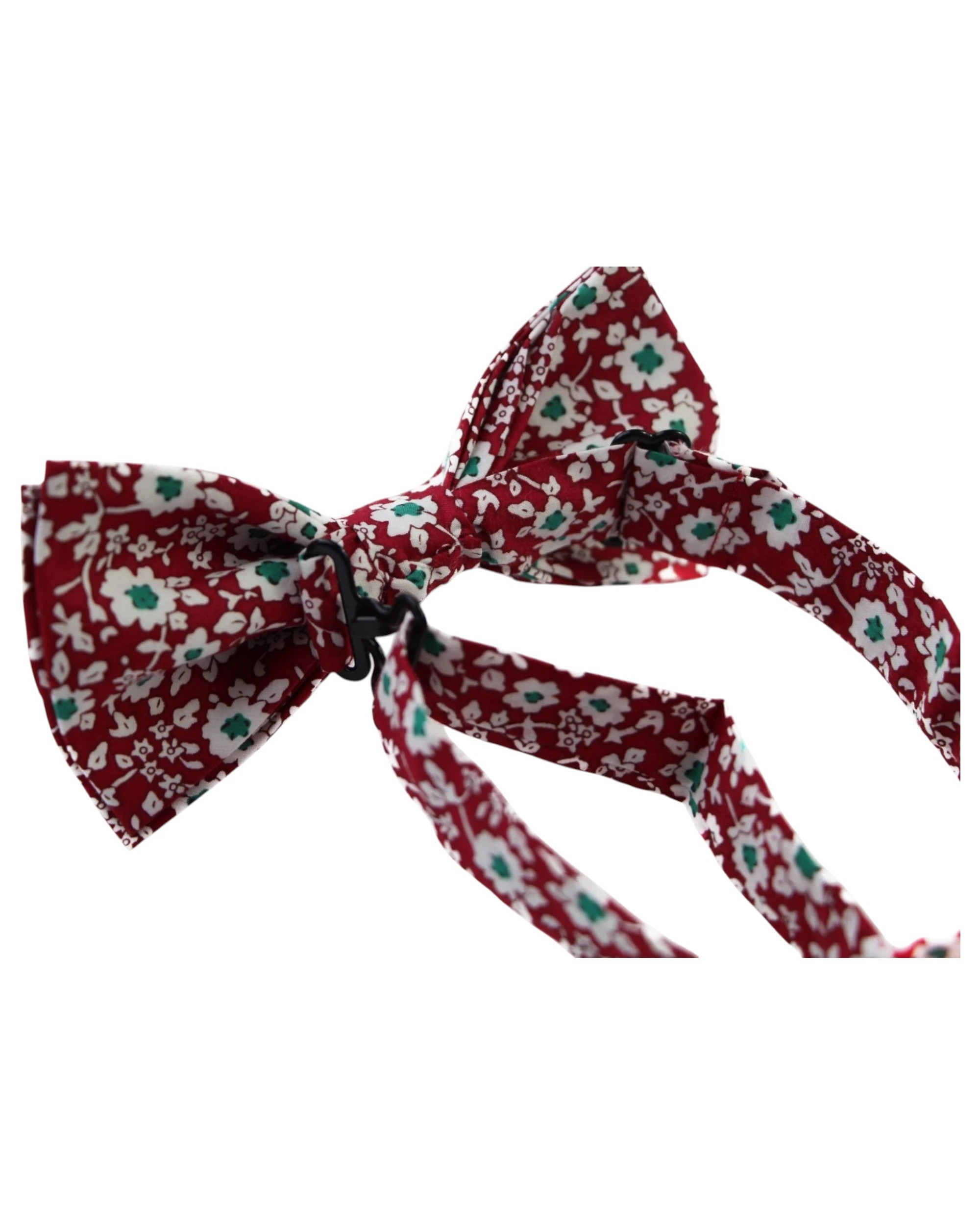 2 Zasel Mens Red With White & Green Flowers Cotton Bow Tie & Pocket Square Set - Multi - Multi, 2 of 5