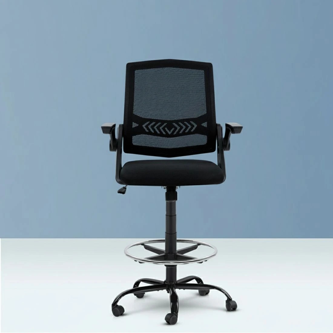 3 Artiss Office Chair Drafting Stool Mesh Chairs - Black, 3 of 6