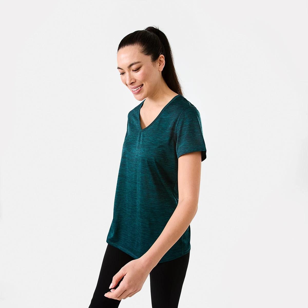 2 Active Womens Short Sleeve Core V-Neck T-shirt DEEP TEAL BLACK, 2 of 5
