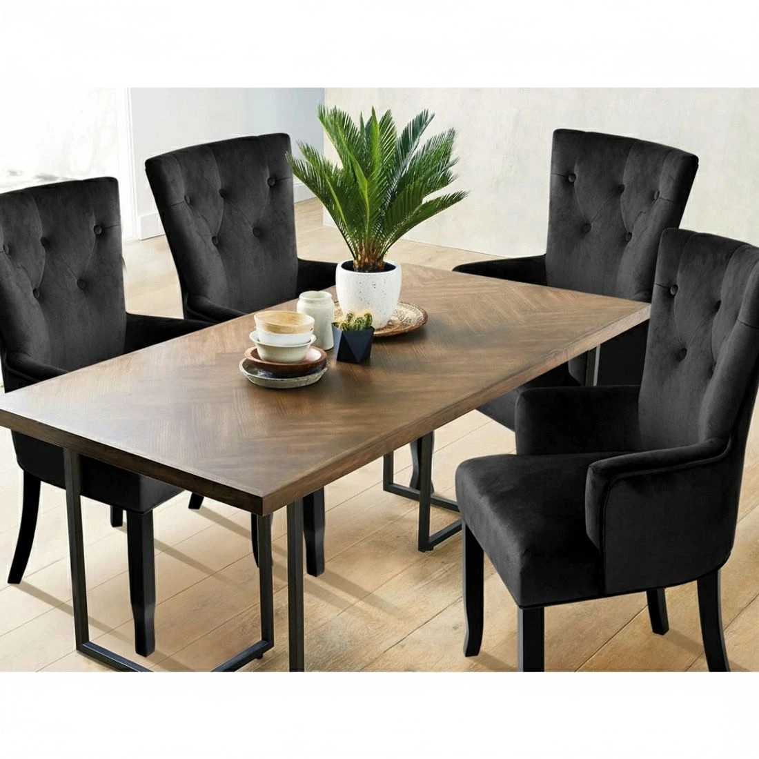 3 Artiss Dining Chair Velvet French Provincial Armchair - Black, 3 of 5