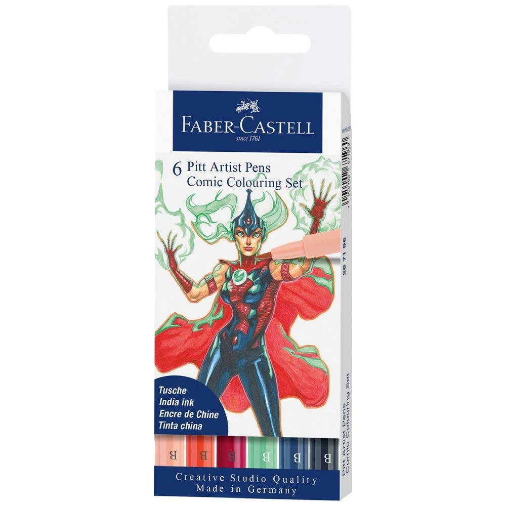 1 Faber-Castell Pitt Artist Pen Comic Colouring Set 6 Pack, 1 of 1