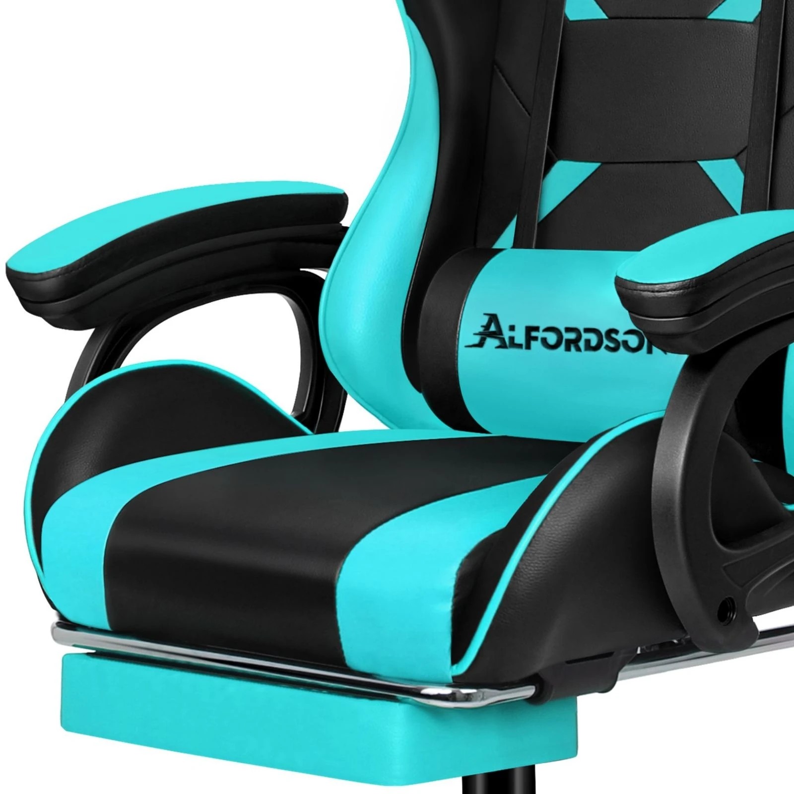 3 Alfordson Gaming Office Chair Massage Racing Computer Seat Footrest Leather - Cyan, 3 of 10