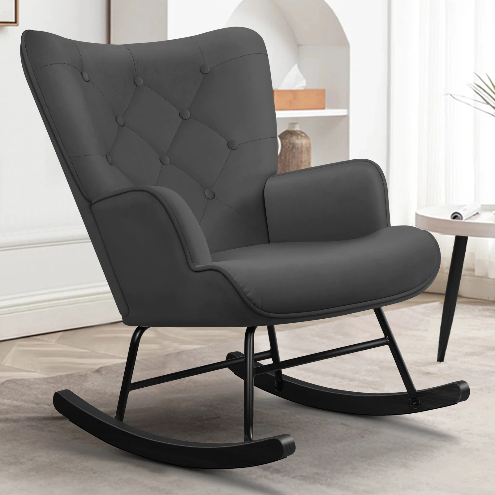 2 Alfordson Armchair Rocking Chair Accent Feeding Chair Lounge Sofa Couch - Grey, 2 of 10