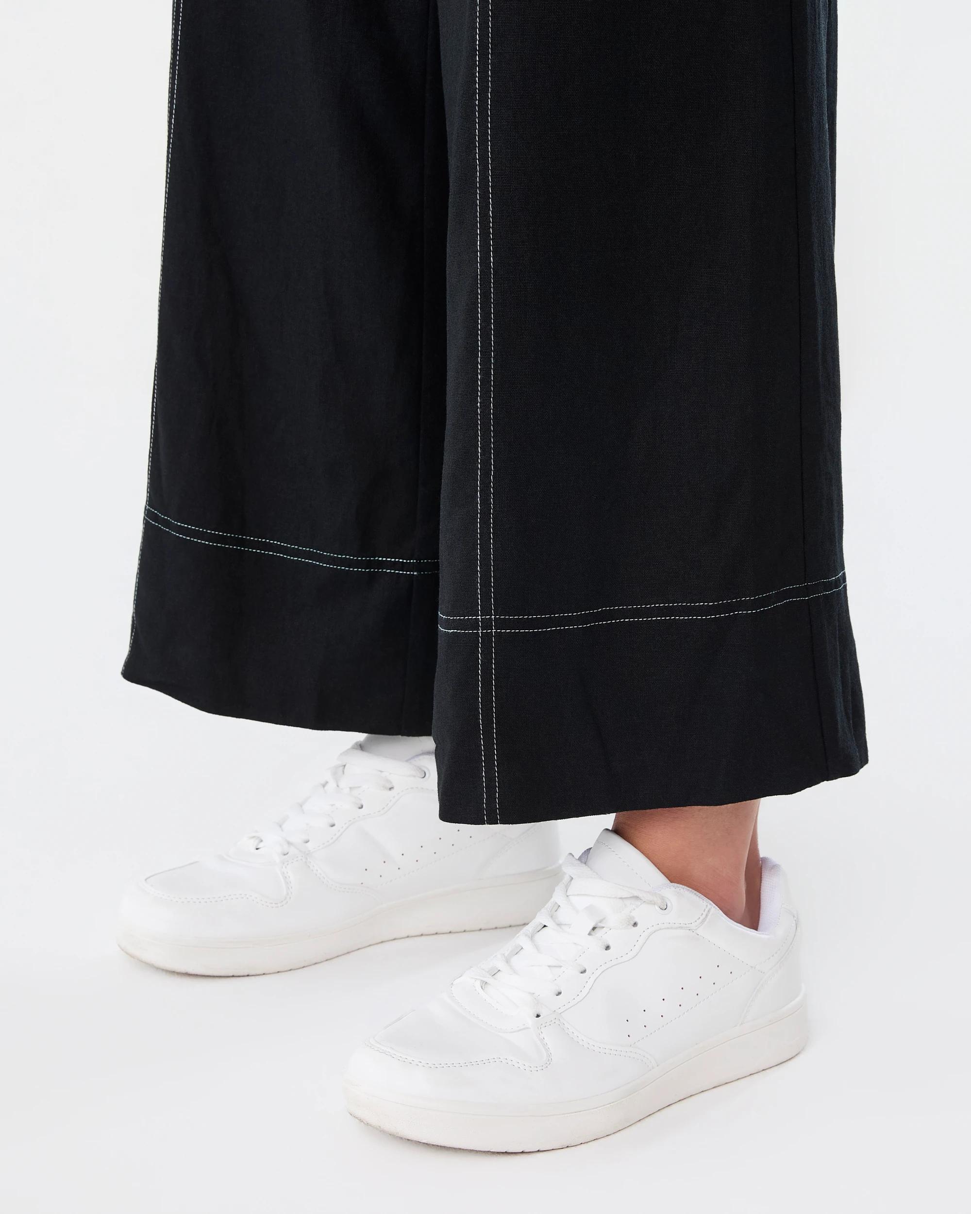 6 Belted Linen Blend Pants Black, 6 of 7