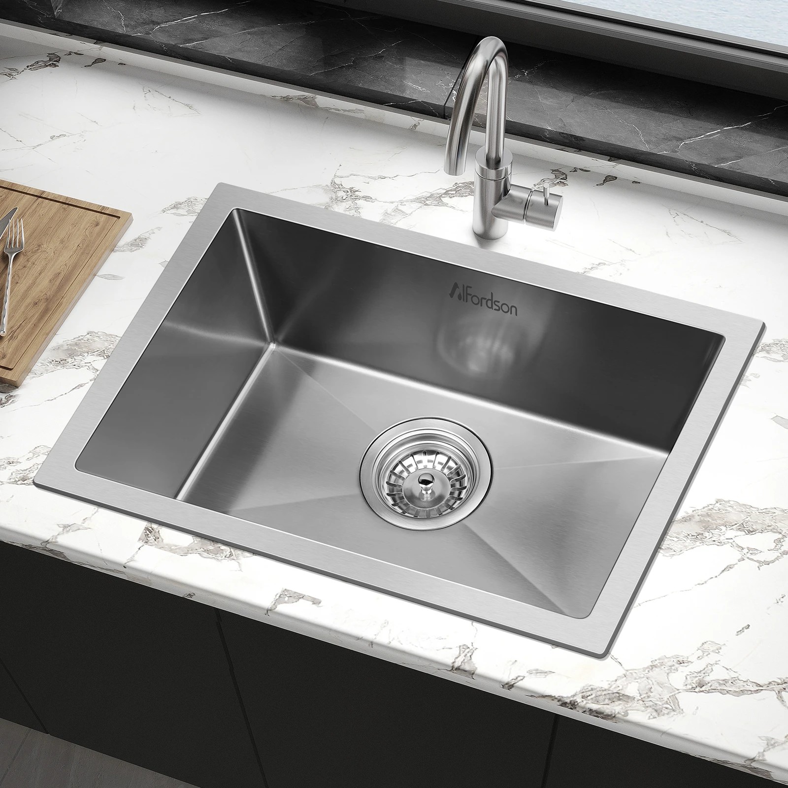 2 Alfordson Kitchen Sink 45x30cm Stainless Steel Basin Single Bowl - Silver, 2 of 7