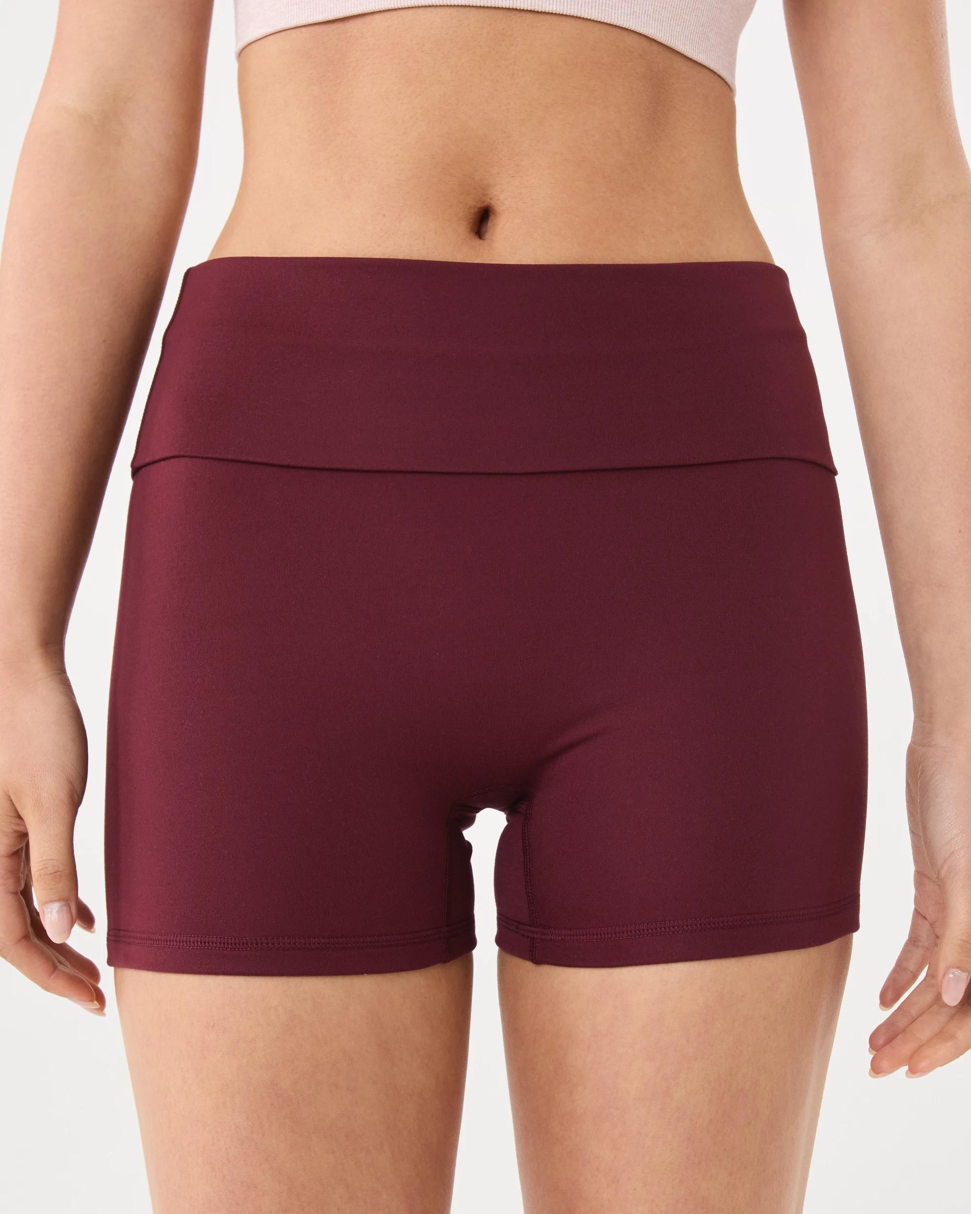 1 Active Womens Fold Over Waist Bike Shorts Cherry Bur, 1 of 6