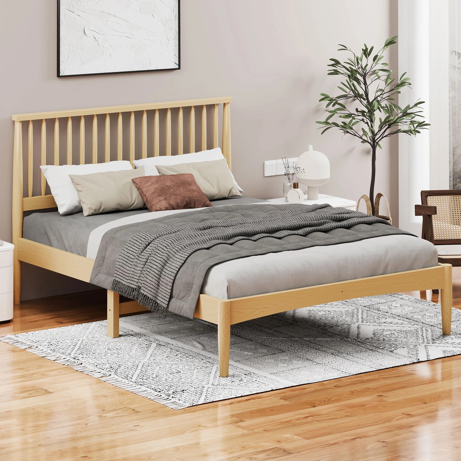 2 Alfordson Bed Frame Wooden Queen Size Timber Base Foundation Caelus - Natural, 2 of 10