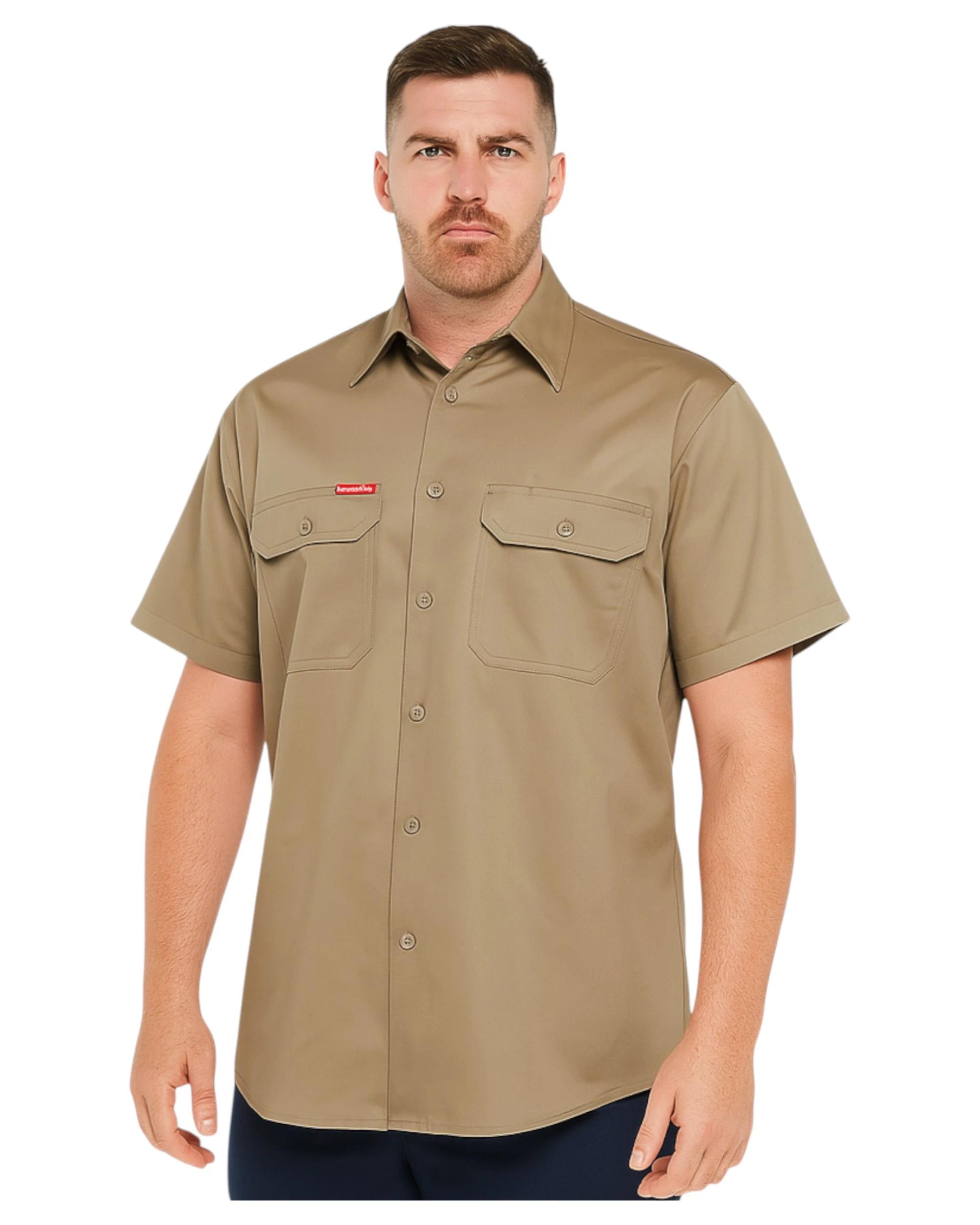 2 Hard Yakka Mens Short Sleeve Lightweight Drill Ventilated Shirt Khaki KHAKI, 2 of 3