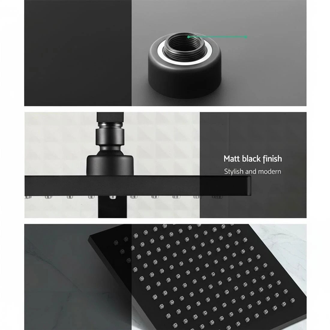 2 Cefito 8'' Rain Shower Head Set Handheld Square High Pressure Mixer Tap - Black, 2 of 5