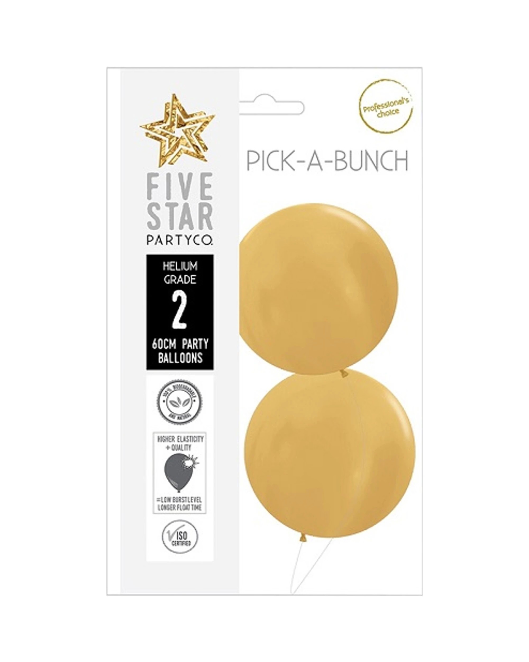 2 Five Star Jumbo 60cm Shimmer Balloon Round Pack of 2 - Gold, 2 of 2