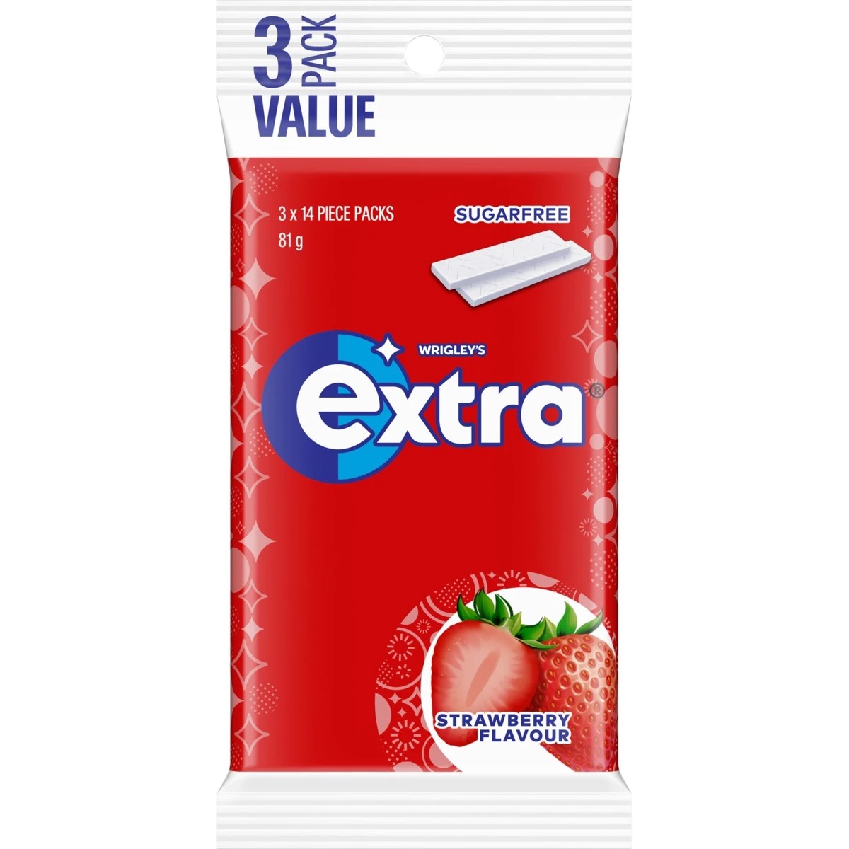 1 3 Pack Wrigley's Extra Strawberry Chewing Gum 81g, 1 of 5