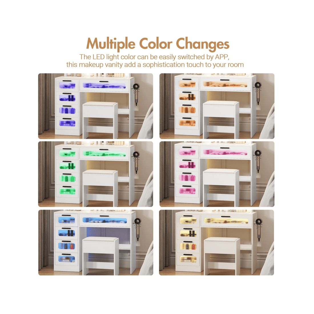 6 Advwin Dressing Table Stool Set With Mirror 10 Led Bulbs Vanity Desk
 - White, 6 of 10