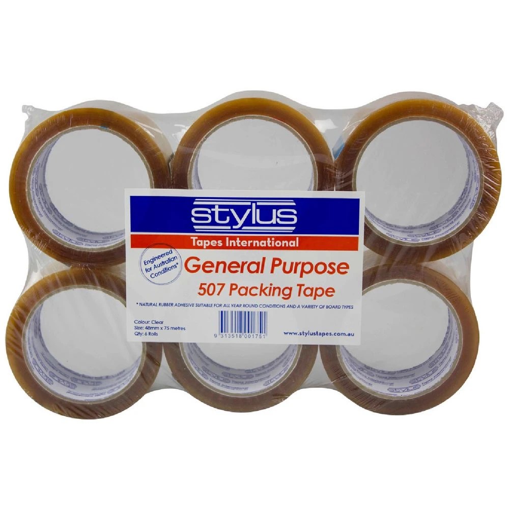 1 Stylus General Purpose Packing Tape Clear 6 Pack, 1 of 1