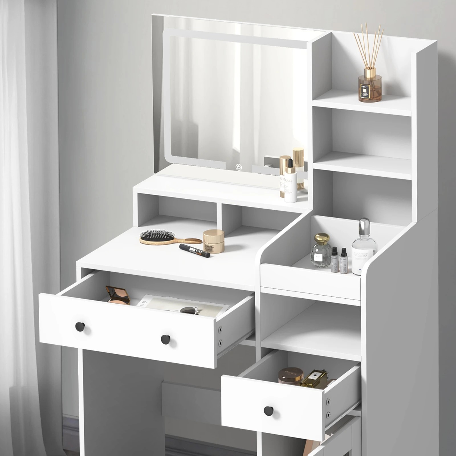 5 Oikiture Dressing Table Stool Set Makeup Mirror Led Light Vanity Desk
 - White, 5 of 9