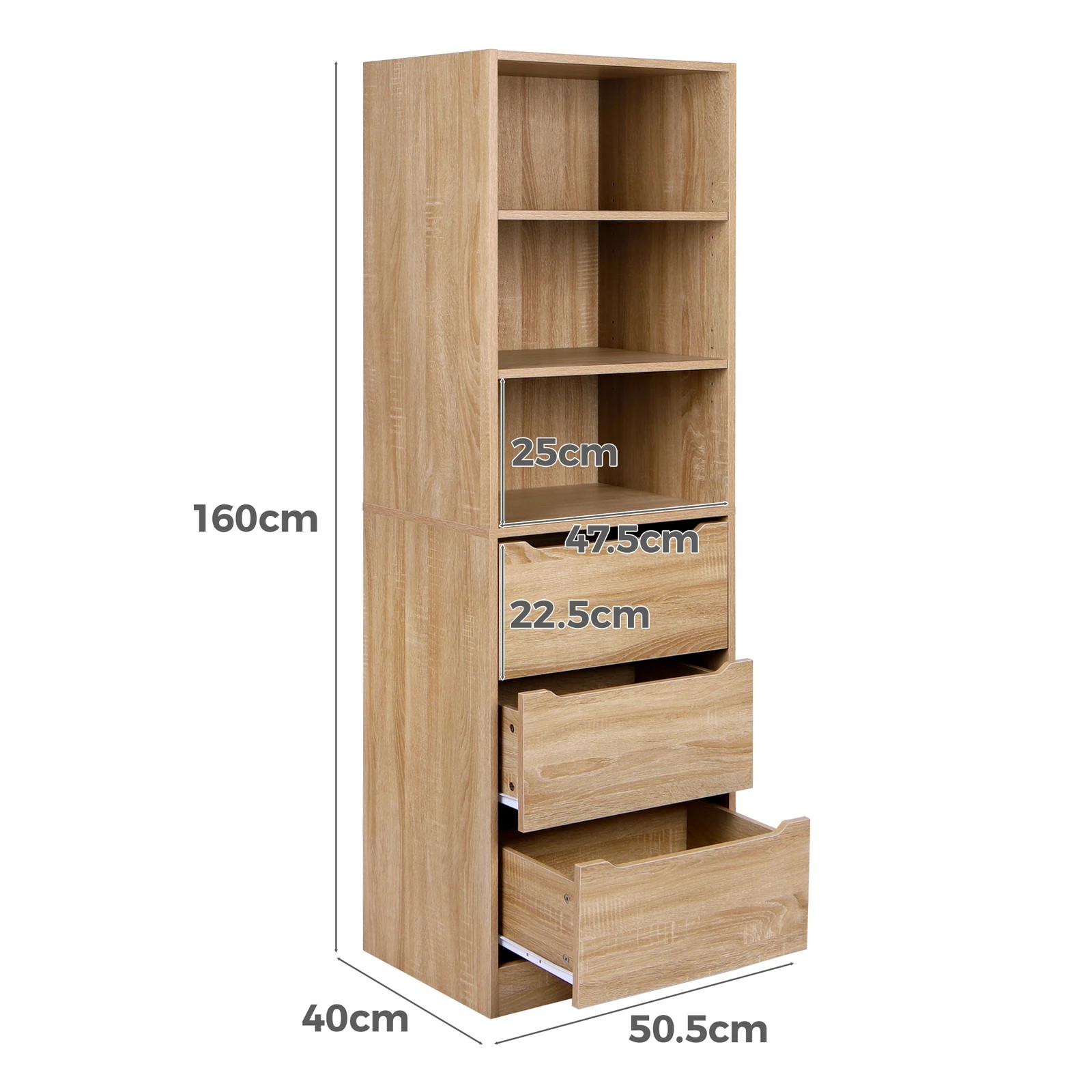 7 Alfordson Chest of 3 Drawers Office Storage Cabinet Tallboy Bedroom - Oak, 7 of 10