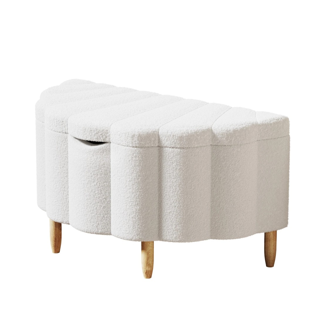 1 Oikiture Storage Ottoman Scallop Boucle Blanket Box Fleece Foot Stool Seat Chest
 - White, 1 of 10