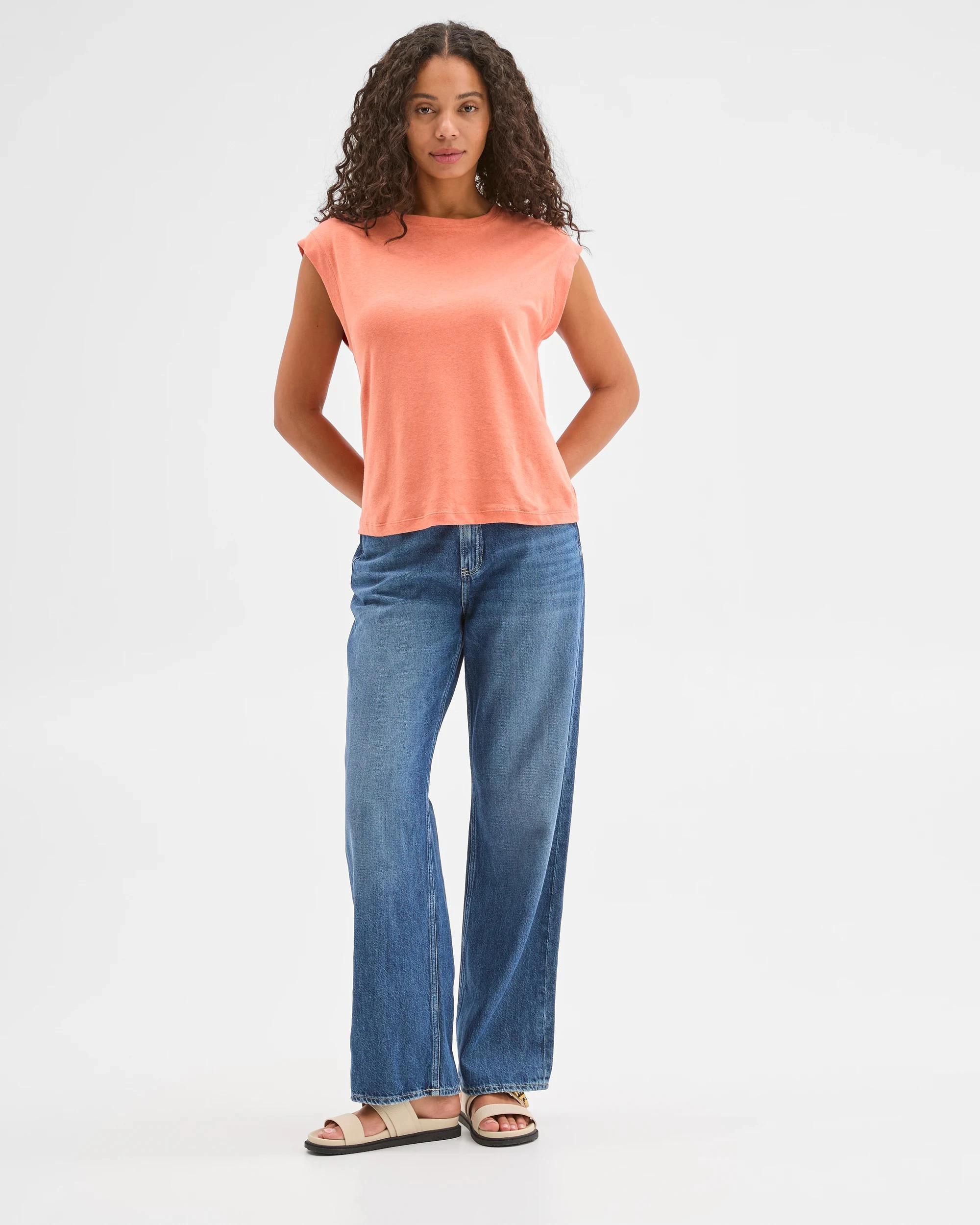 2 Target Woman European Linen Blend Muscle T-Shirt PAPAYA, 2 of 6