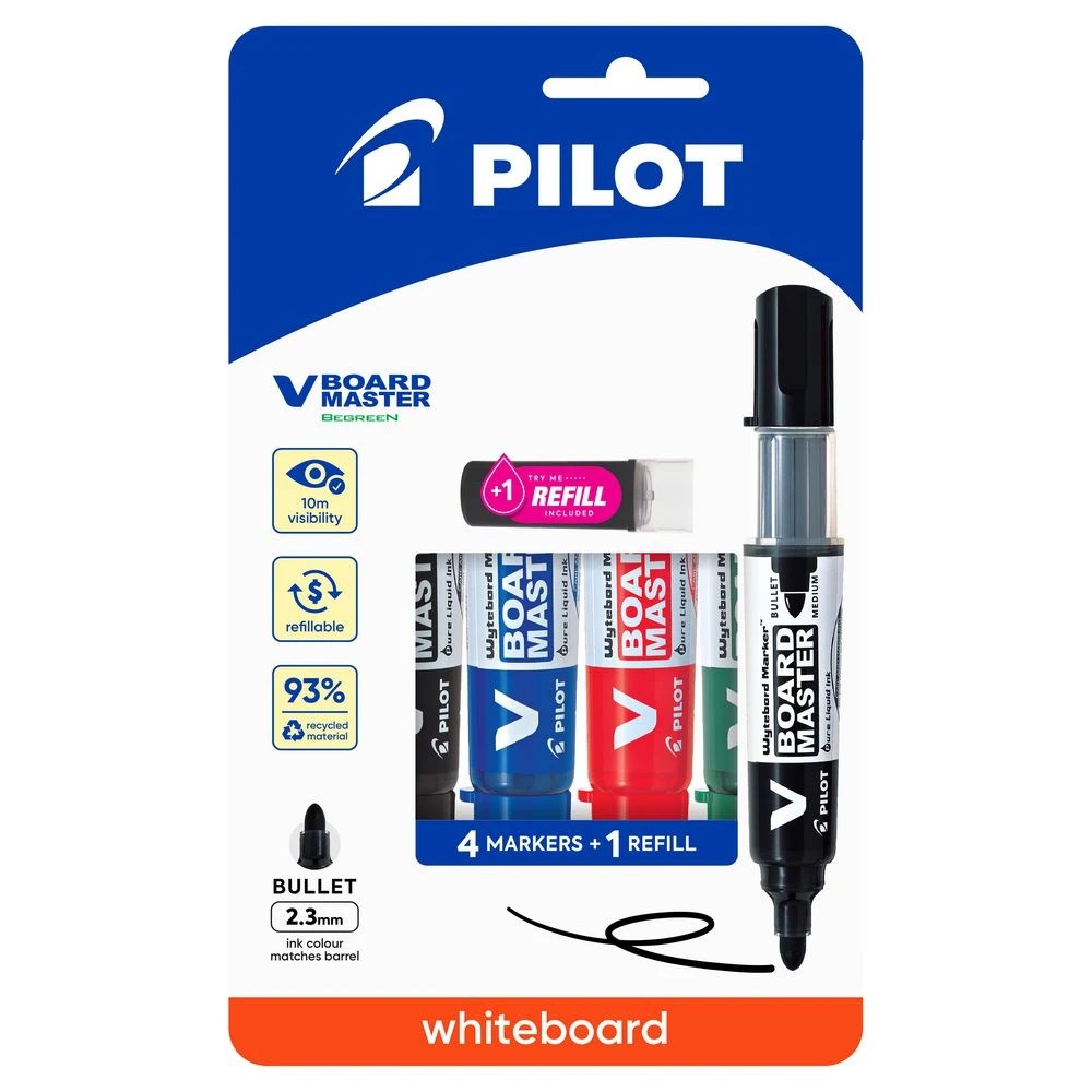 1 PILOT V Board Whiteboard Marker Bullet Asstd 4 Pk + 1 Refill, 1 of 8