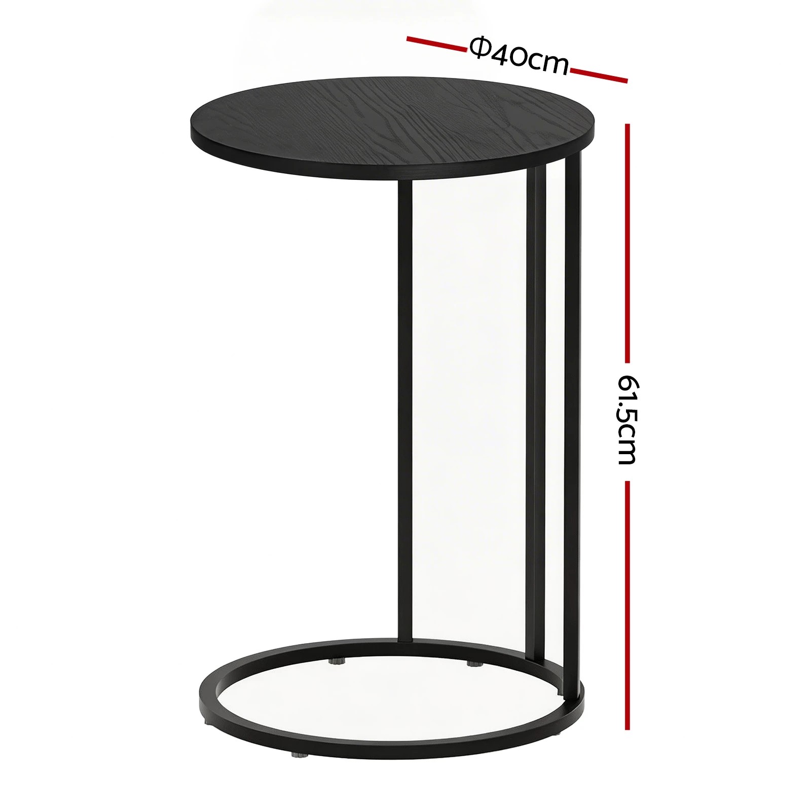 2 Artiss C Shaped End Table 2Pcs Coffee Table Sofa Side Bedside Table Round - Black, 2 of 7