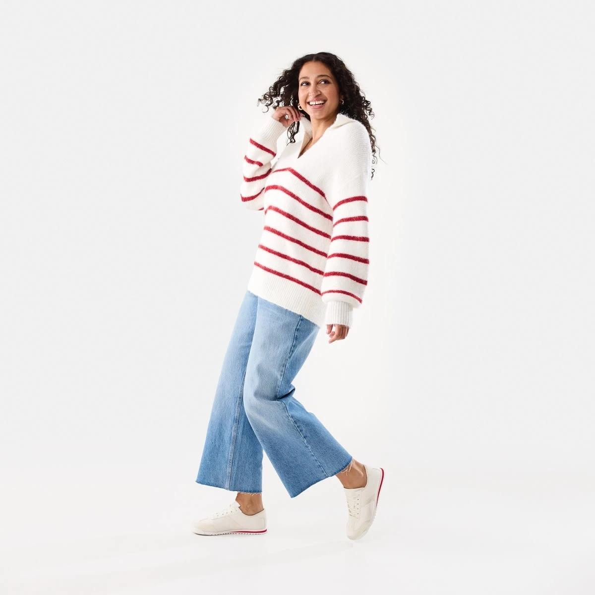 3 Fluffy Knit Polo Jumper Chry Strp, 3 of 10