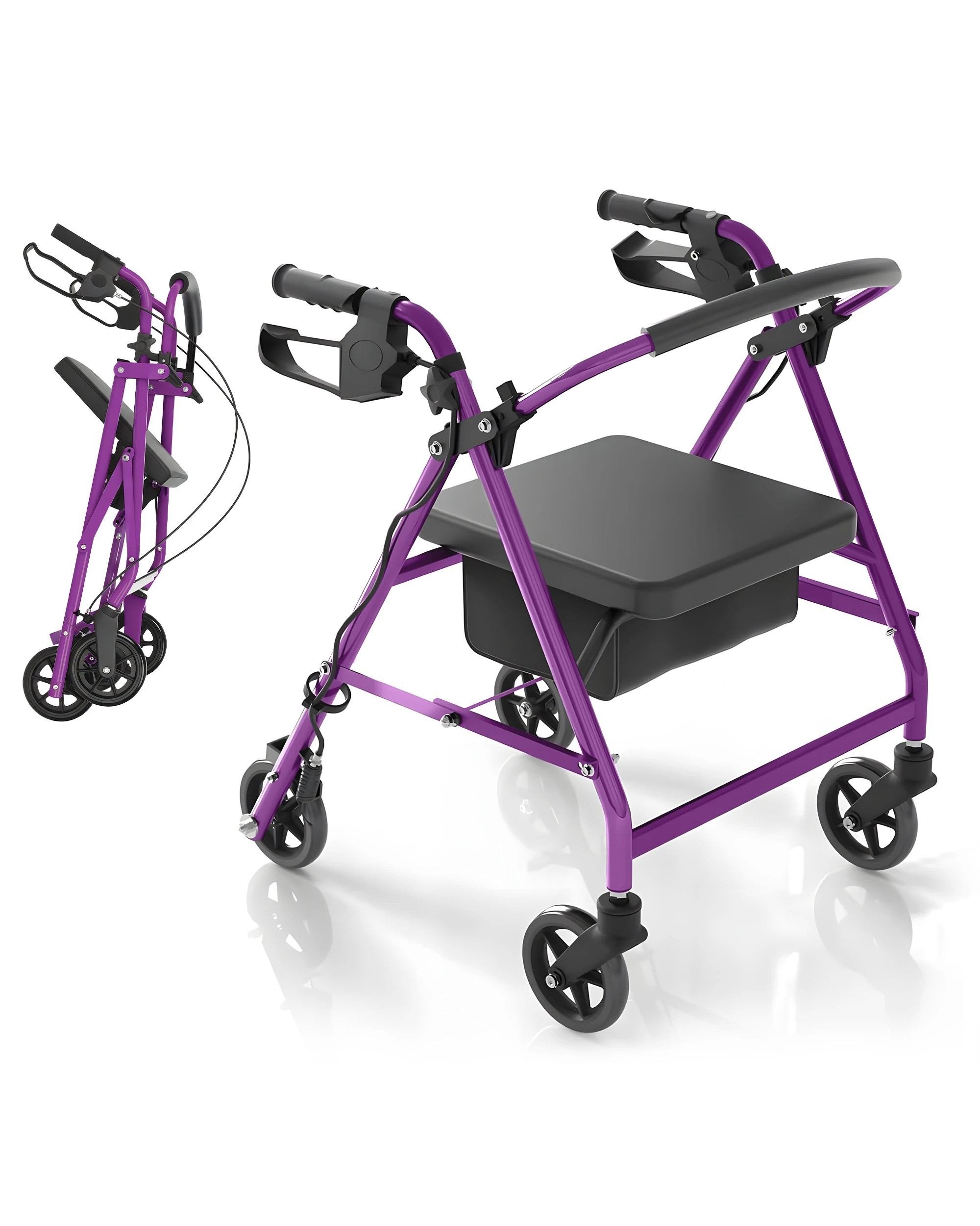 1 Advwin Lightweight Rollator Walker 4-Wheel Folding Mobility Aid -Purple, 1 of 7