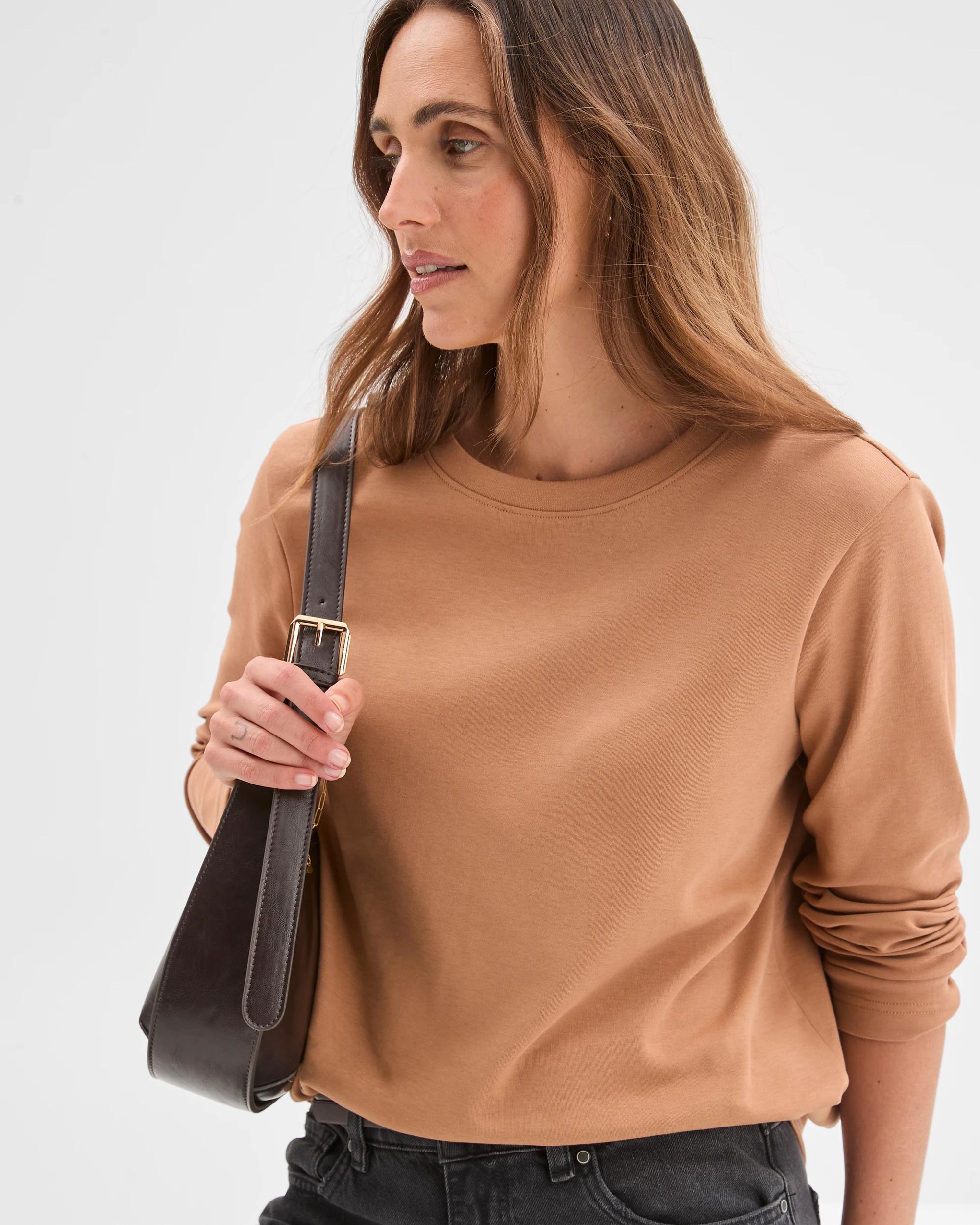 4 Target Woman Australian Cotton Classic Long Sleeve Crew Neck T-Shirt BROWN SUGAR, 4 of 7