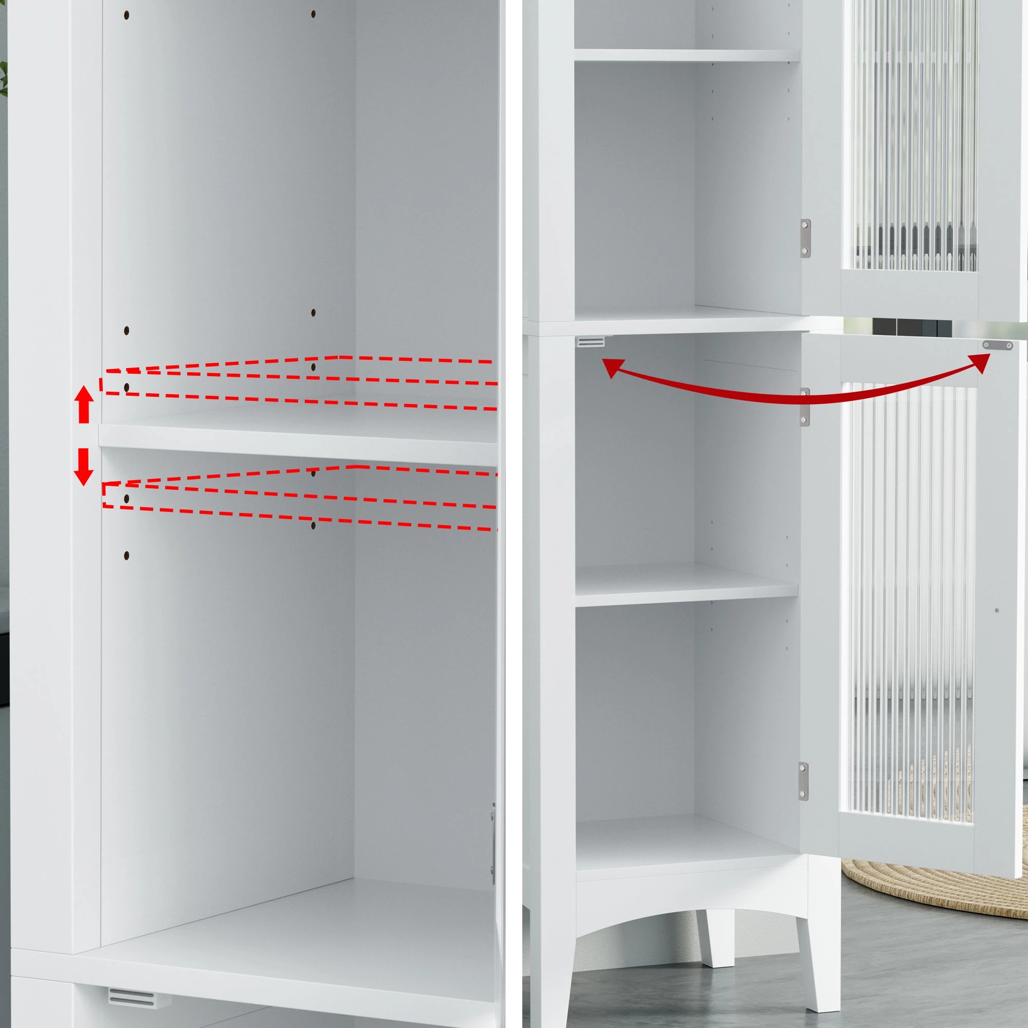 5 Artiss 2X Bathroom Storage Cabinet 160cm Tall Slim Cupboard Toilet Glass Door - White, 5 of 8