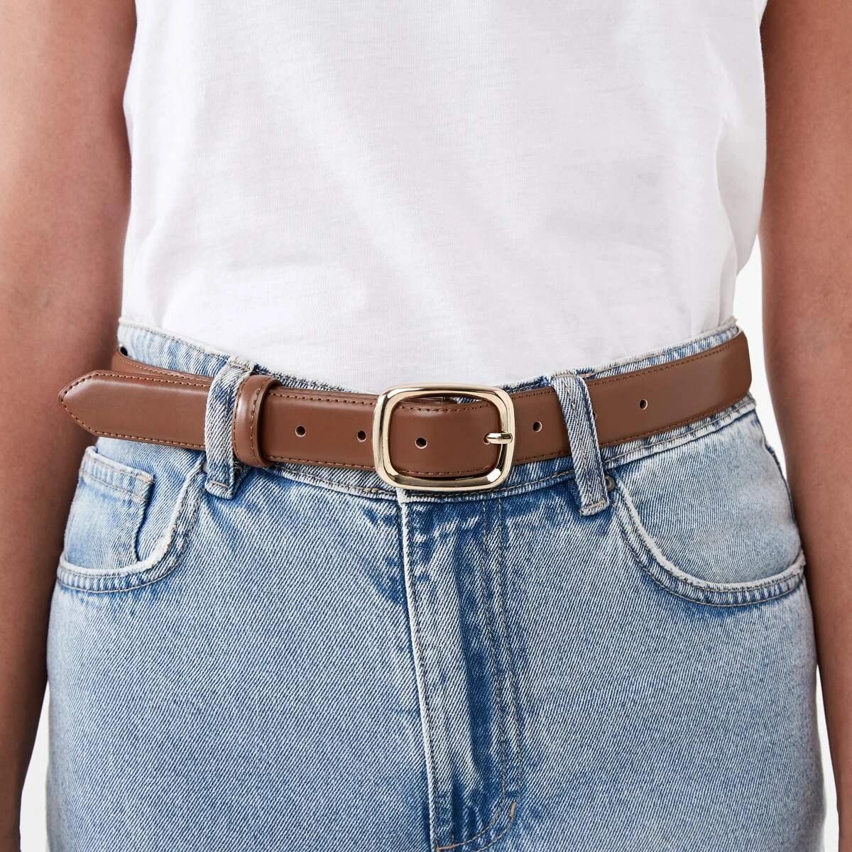 3 Soft Rectangle Jeans Belt BROWN TAN, 3 of 4