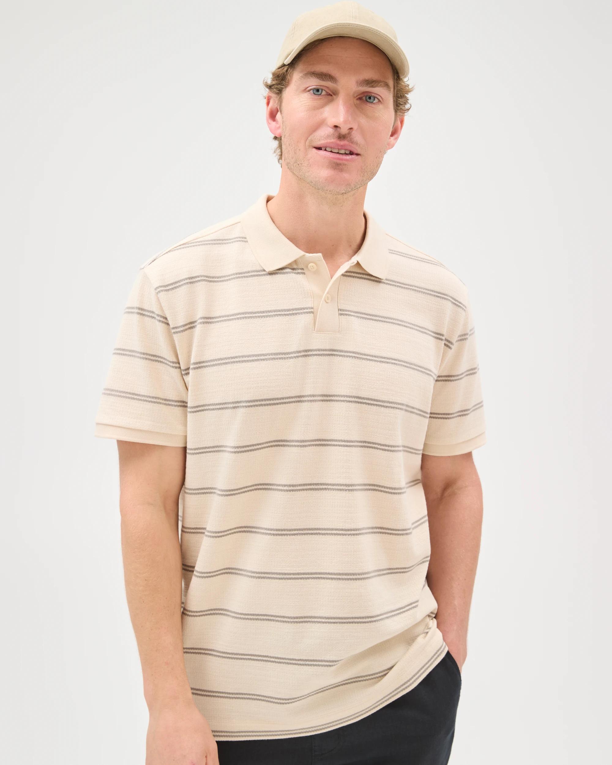 4 Target Man Australian Cotton Striped Polo Top BEIGE, 4 of 7