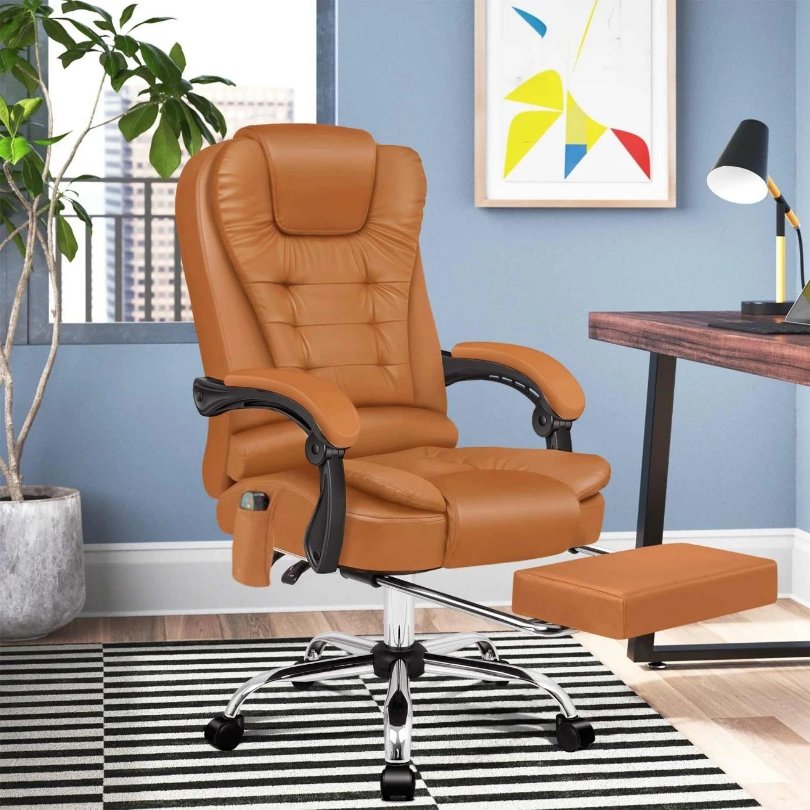 10 Alfordson Massage Office Chair Heated Seat Gaming Executive Racer PU Leather - Brown, 10 of 10