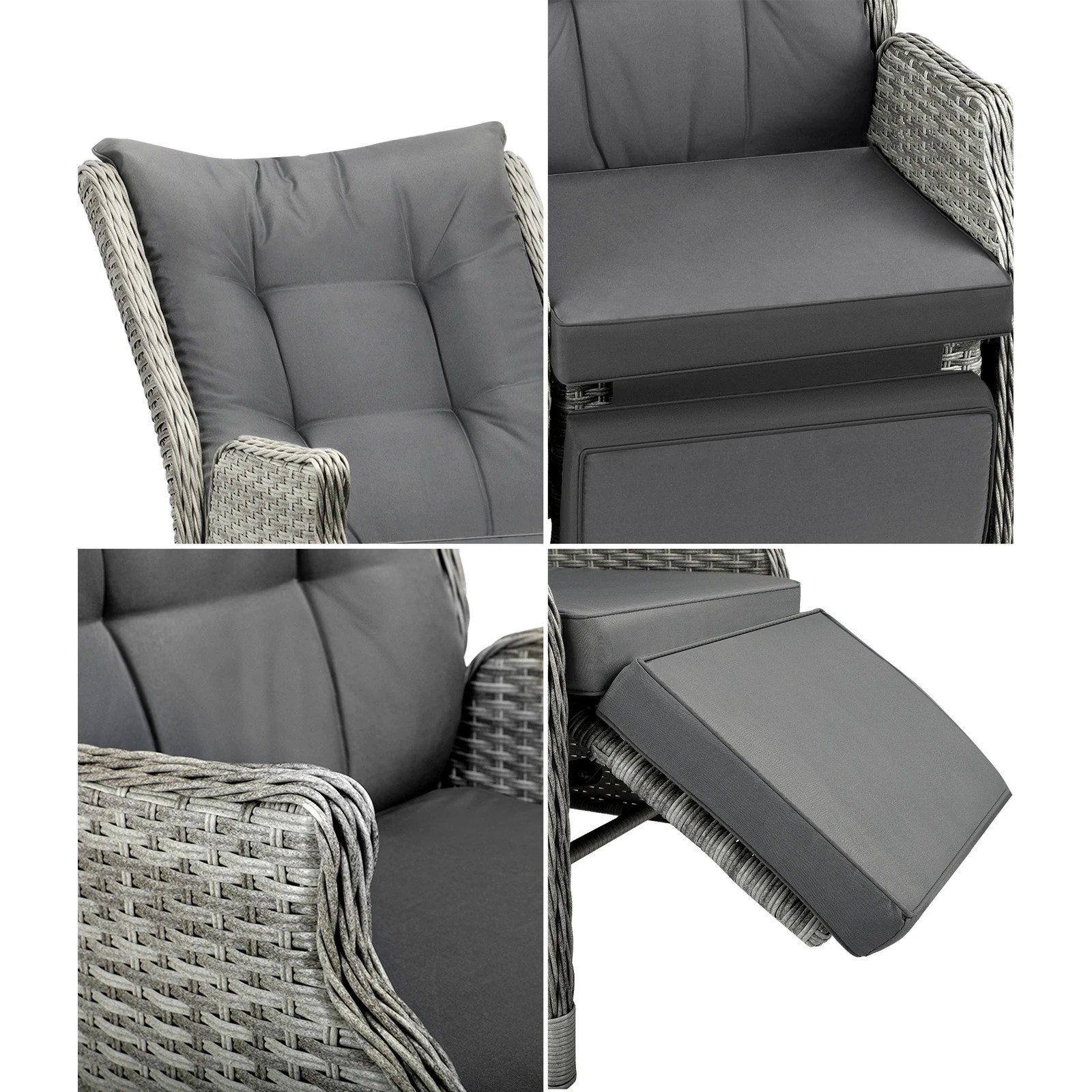 8 Livsip Outoodr Recliner Chair Sun Lounge & Table Set Utdoor Furniture Patio Sofa
 - Grey, 8 of 10